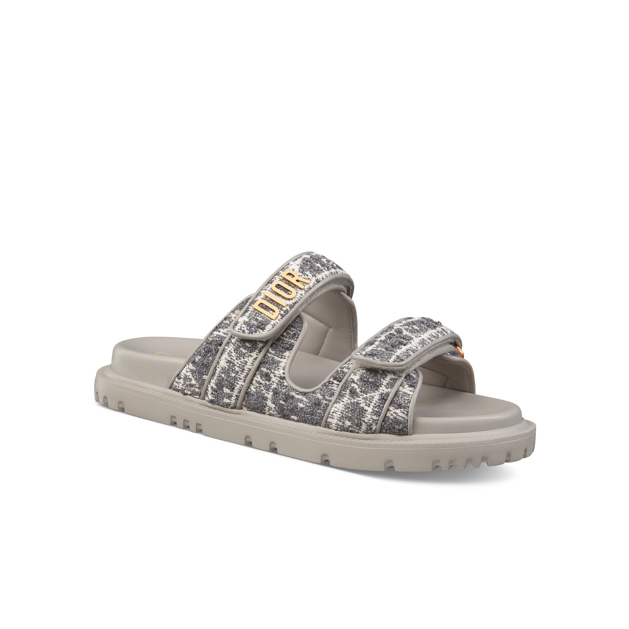 Mule Dioract Tweed à motif Cannage gris et fils métallisés argentés E03