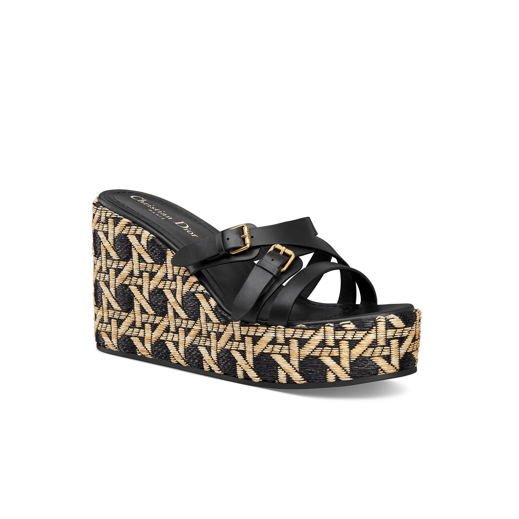 L'Amazone Dior Wedge Slide Black Calfskin and Natural Graphic Cannage