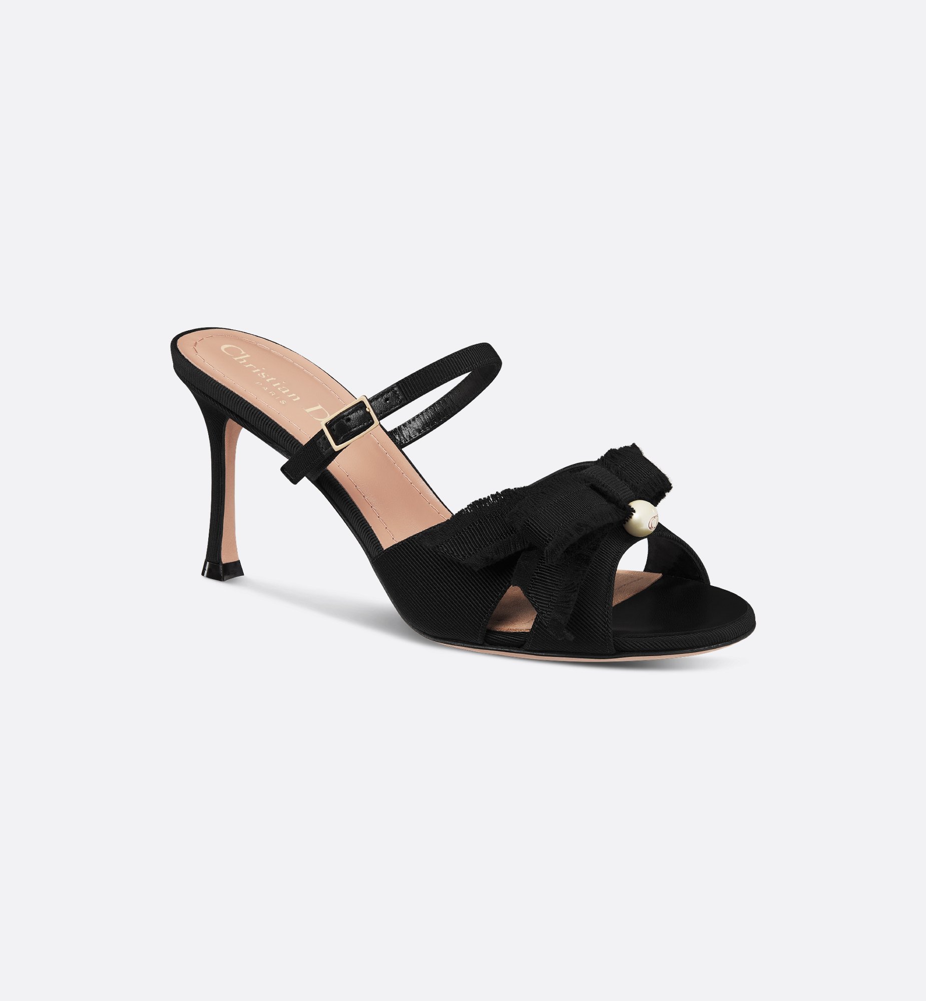 Adiorable Heeled Mule Black Fringed Grosgrain | DIOR Adiorable Heeled Mule Black Fringed Grosgrain | DIOR