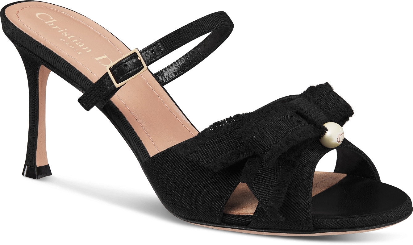 Adiorable Heeled Mule Black Fringed Grosgrain | DIOR