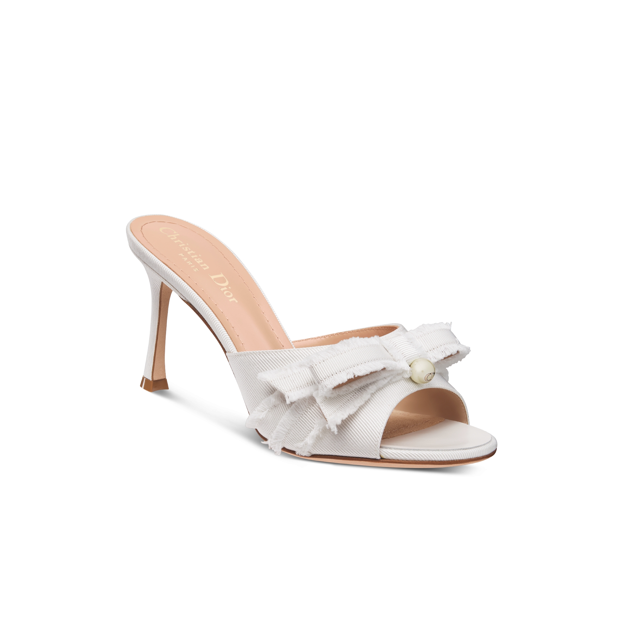 Adiorable Heeled Sandal White Fringed Grosgrain | DIOR