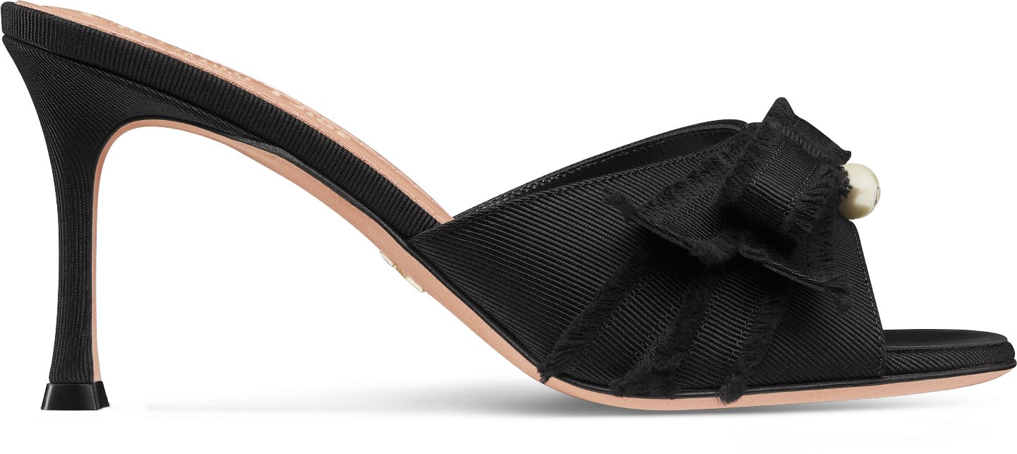 Adiorable Heeled Mule Black Fringed Grosgrain | DIOR