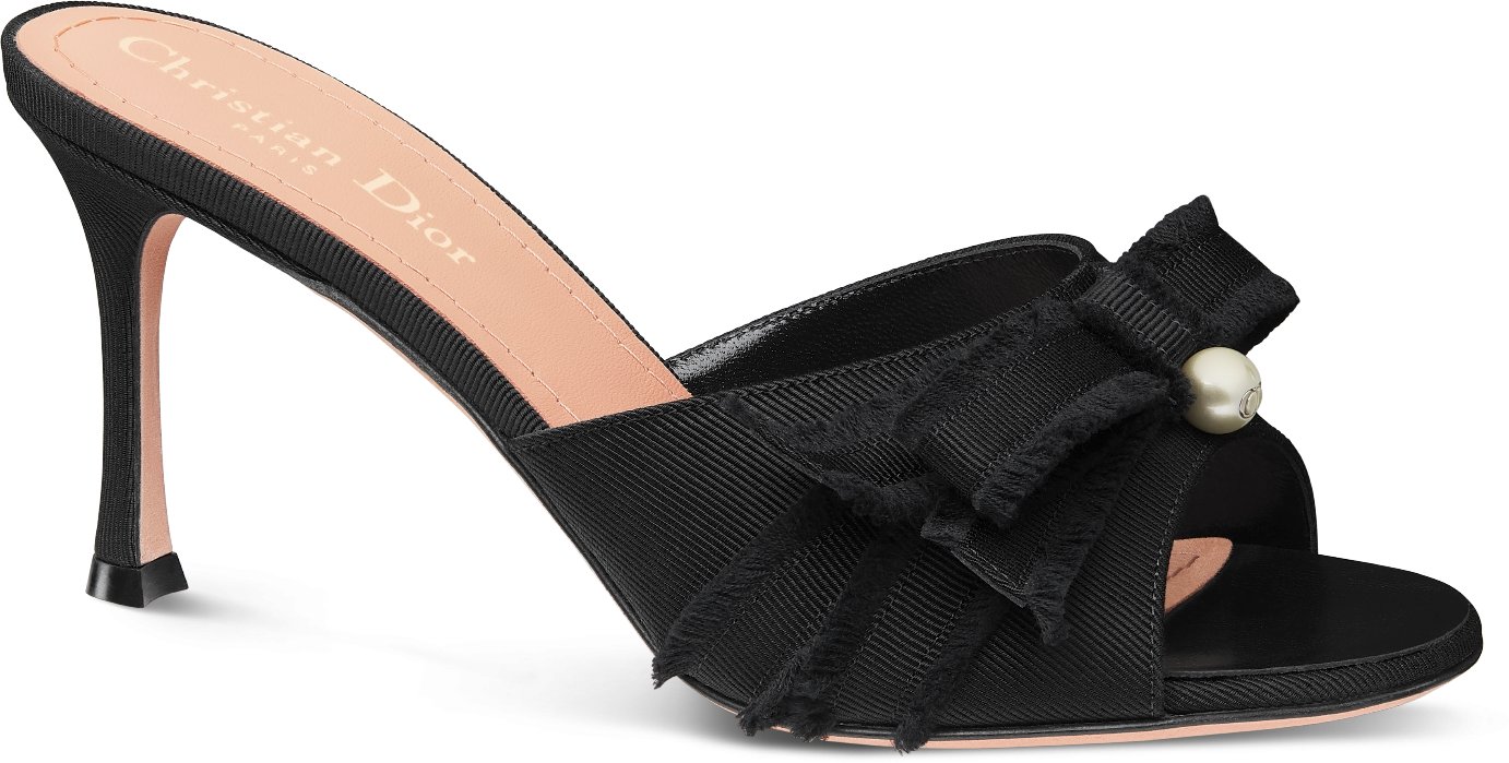 Adiorable Heeled Mule Black Fringed Grosgrain | DIOR