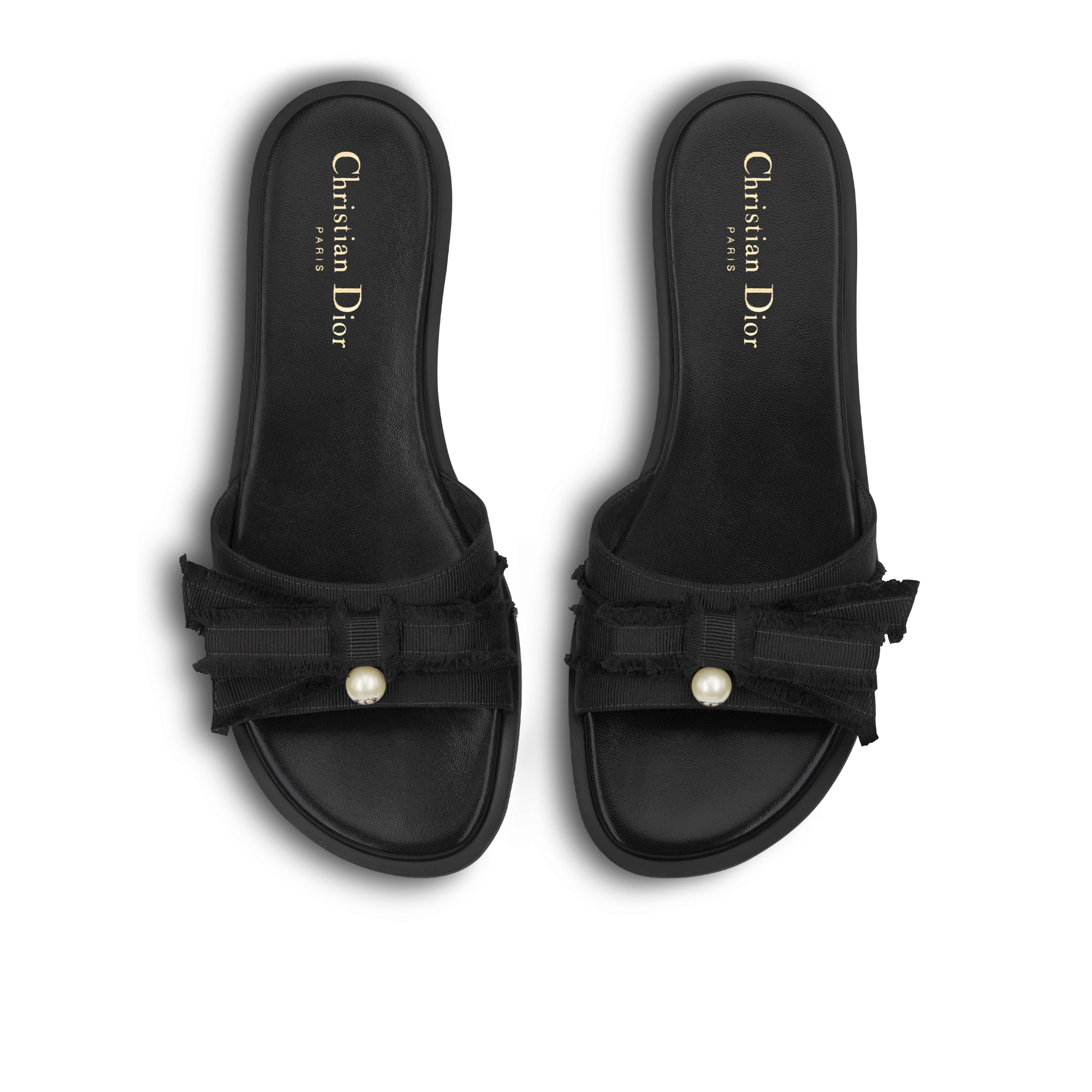 Adiorable Slide Black Fringed Grosgrain E06