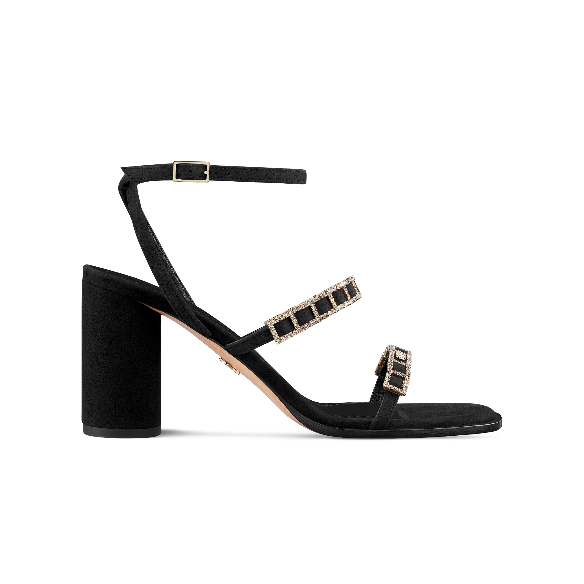 Diorissime Heeled Sandal Black Suede Goatskin and Silver-Tone Strass E02
