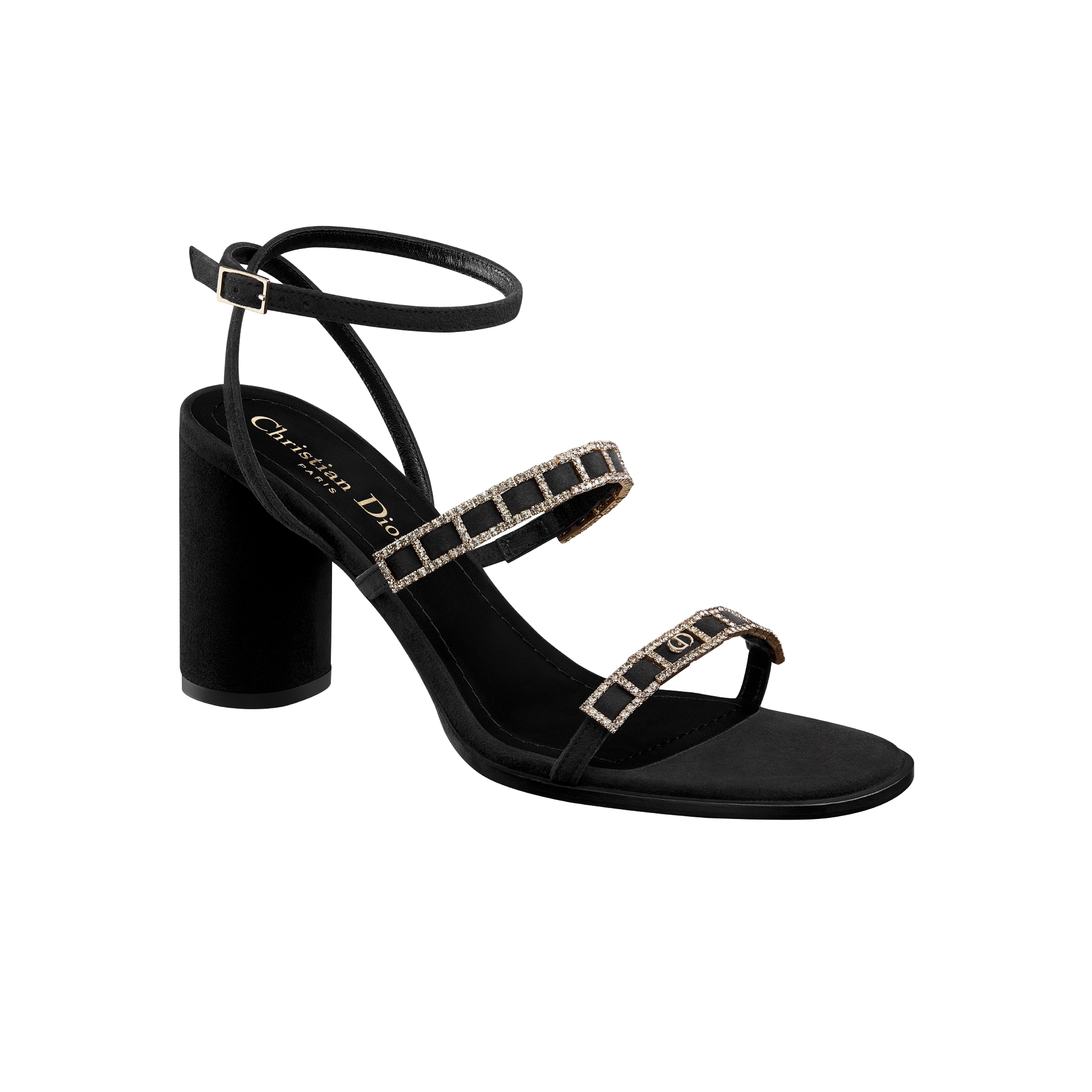 Diorissime Heeled Sandal Black Suede Goatskin and Silver-Tone Strass E03