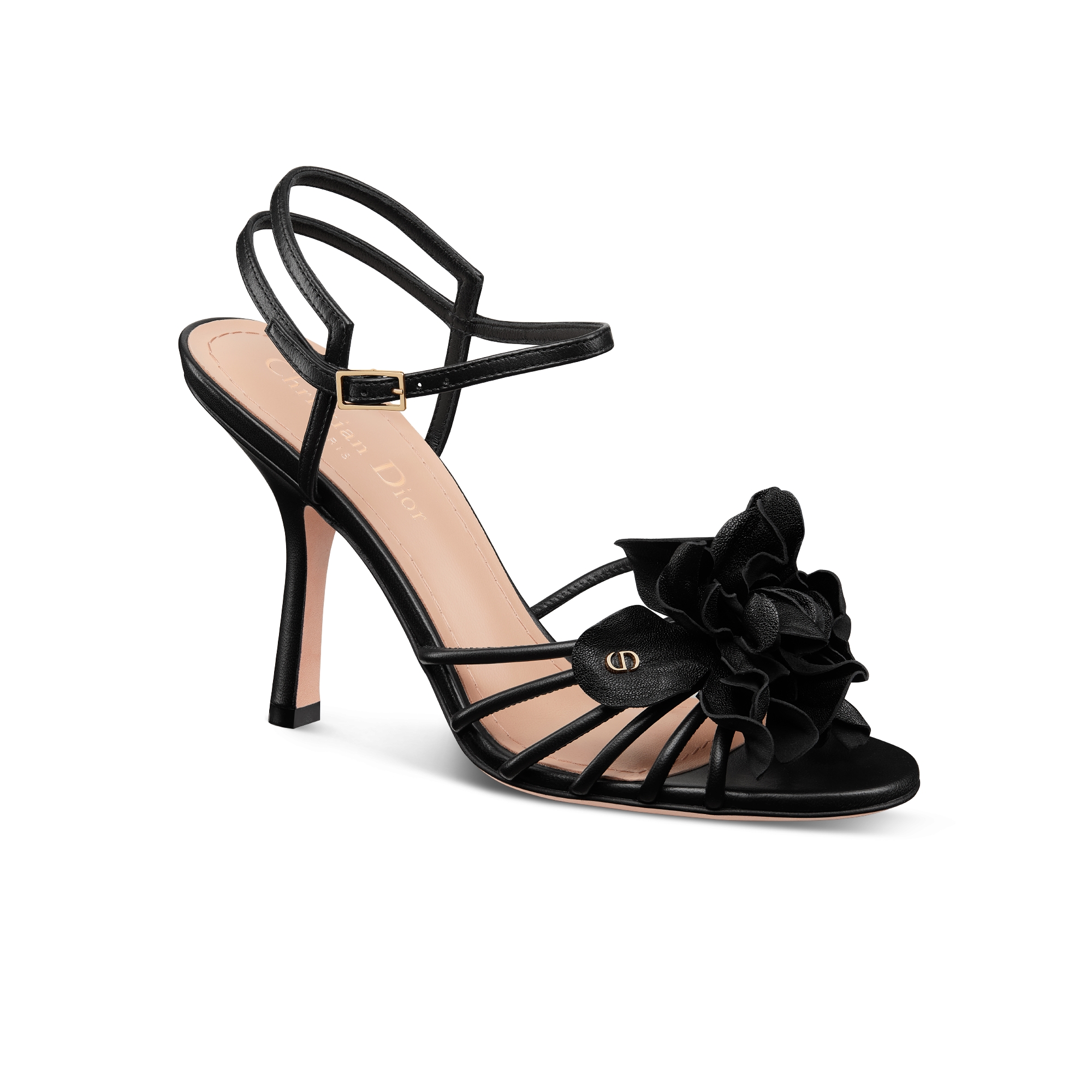Dior Blossom Heeled Sandal Black Lambskin | DIOR