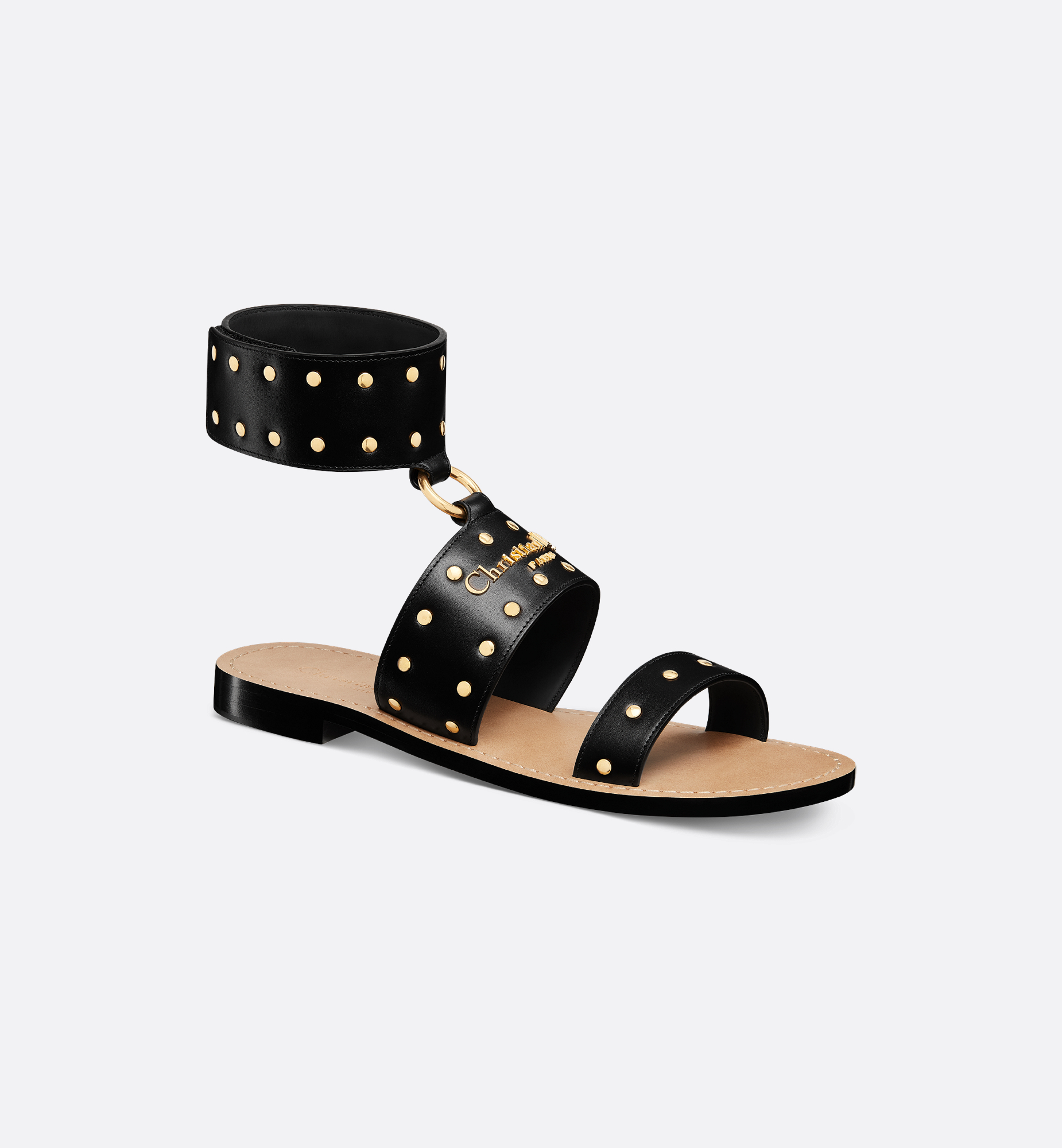 D-Town Sandal Black Calfskin and Gold-Finish Studs | DIOR D-Town Sandal Black Calfskin and Gold-Finish Studs | DIOR