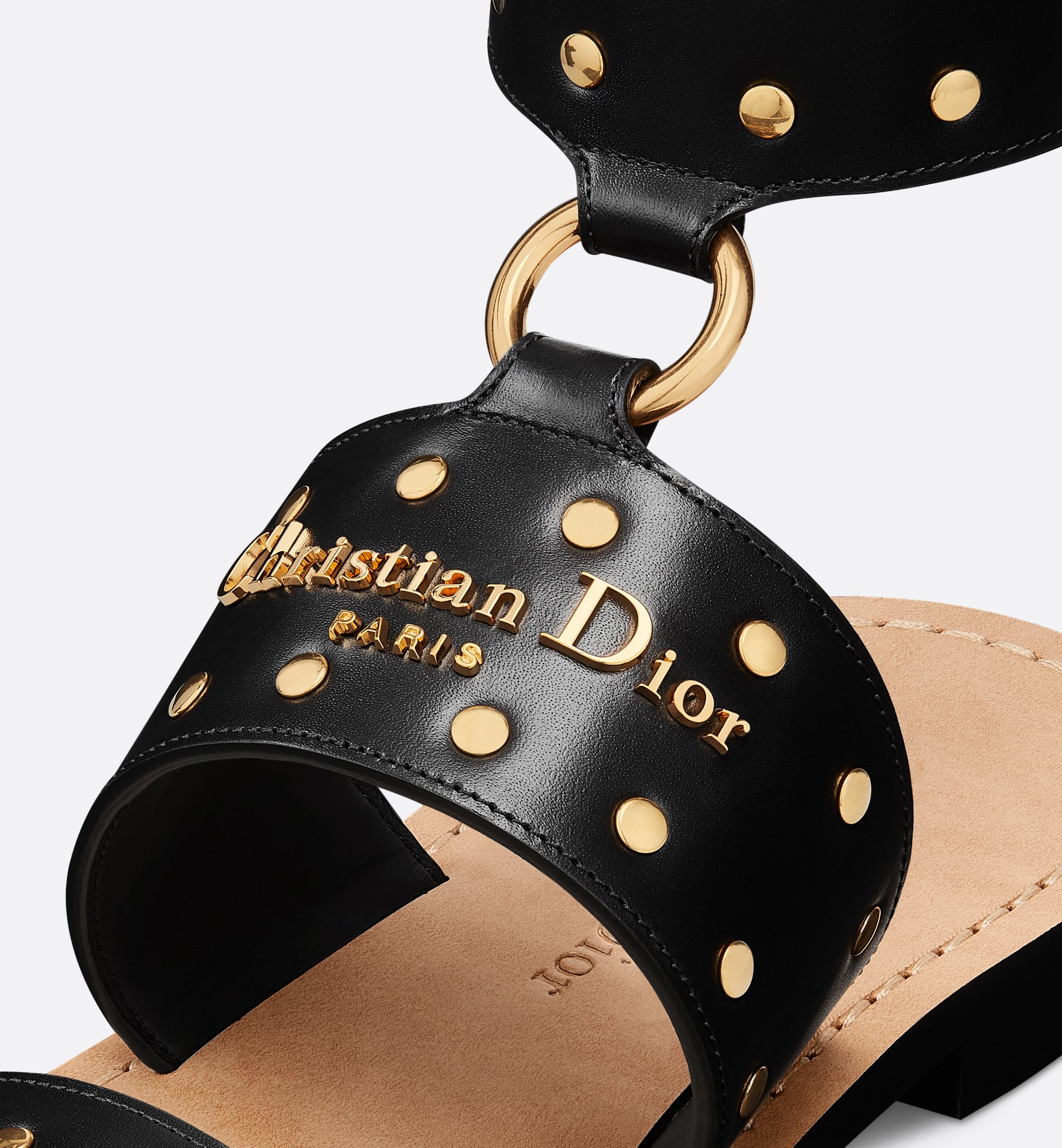D-Town Sandal Black Calfskin and Gold-Finish Studs | DIOR D-Town Sandal Black Calfskin and Gold-Finish Studs | DIOR