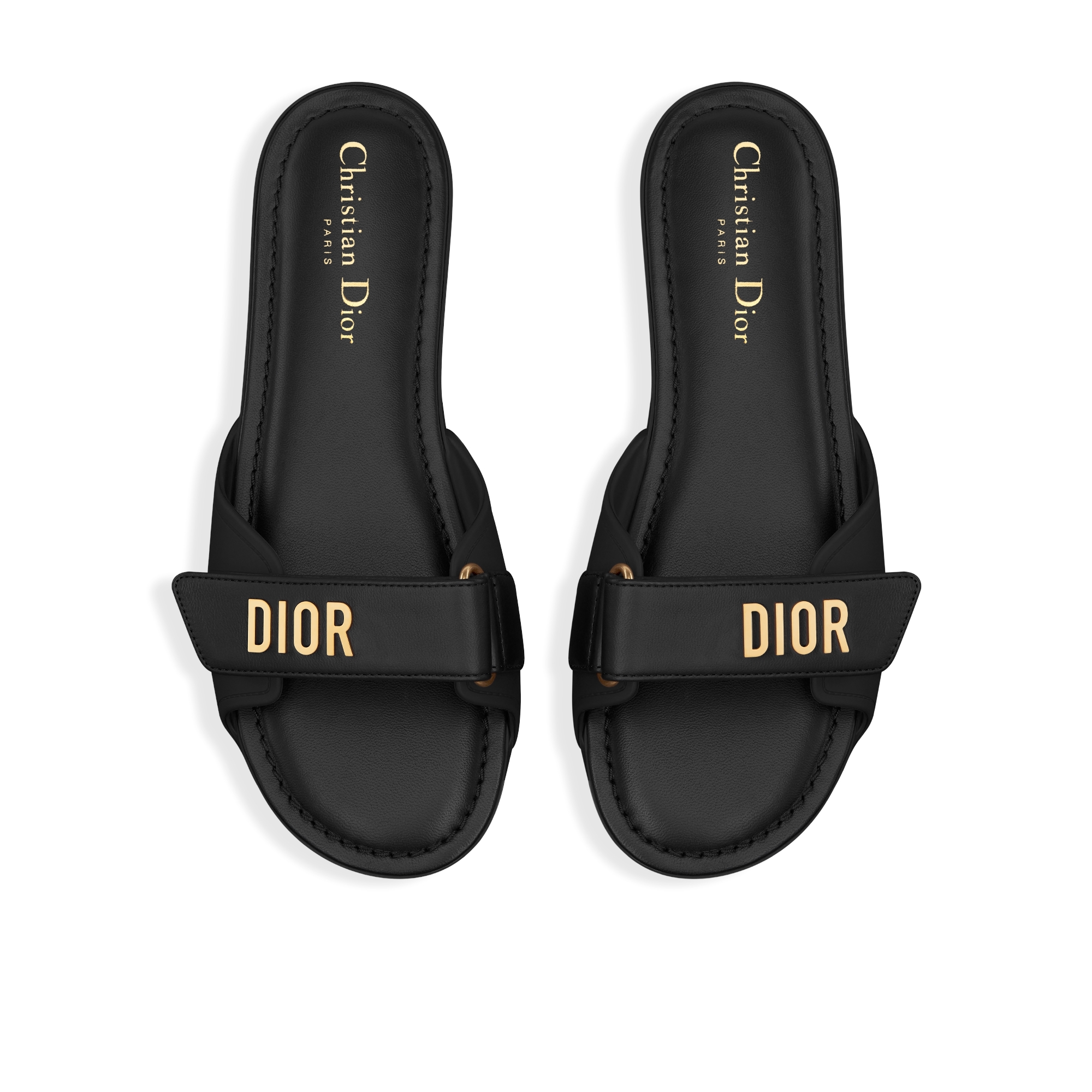 Slide Dioriviera Dioract Pele de cordeiro e borracha pretas E06