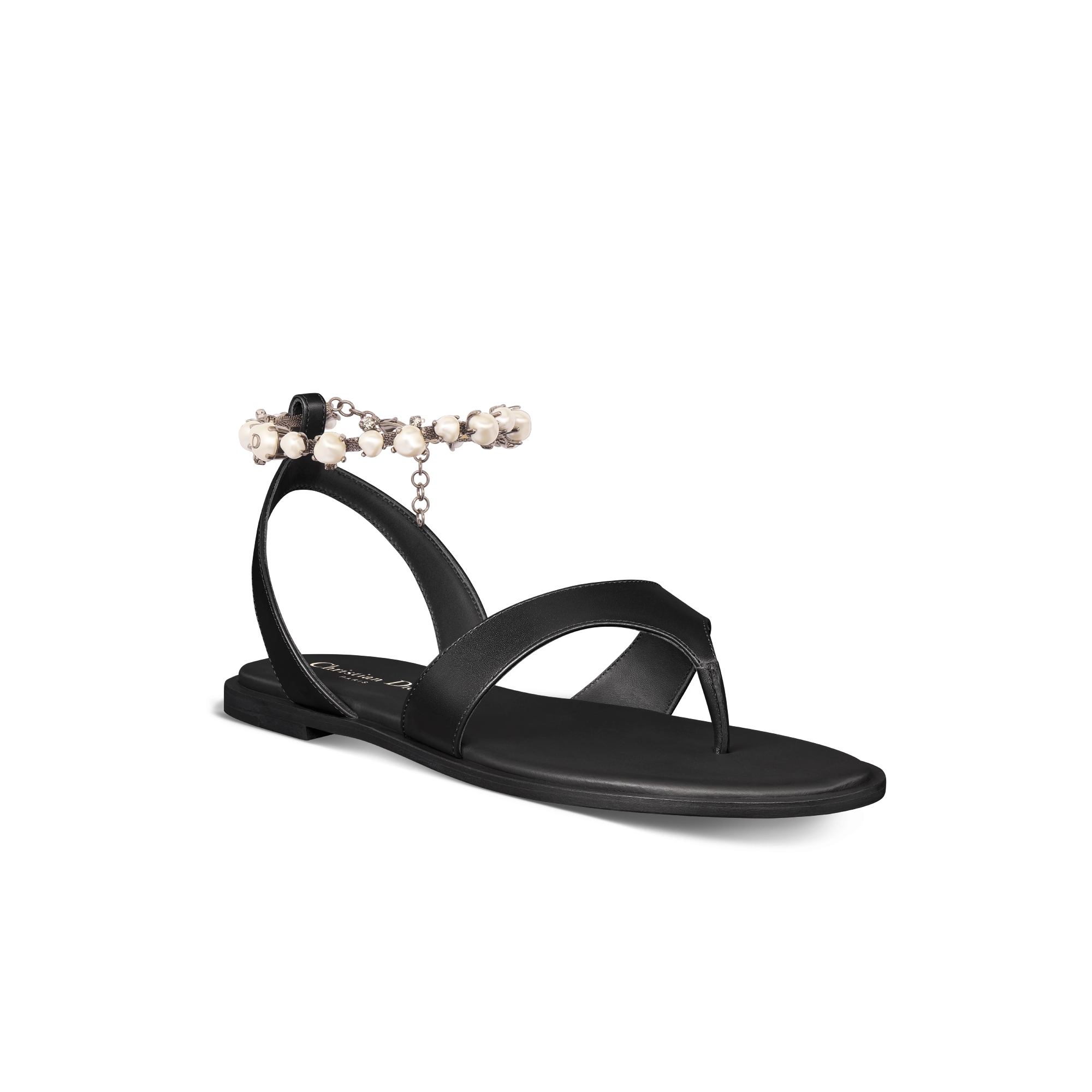 Sandales En Cuir Noir Papaya Avec Cristaux - Taille UK 7 (femme), Portées Une Fois, Excellent état