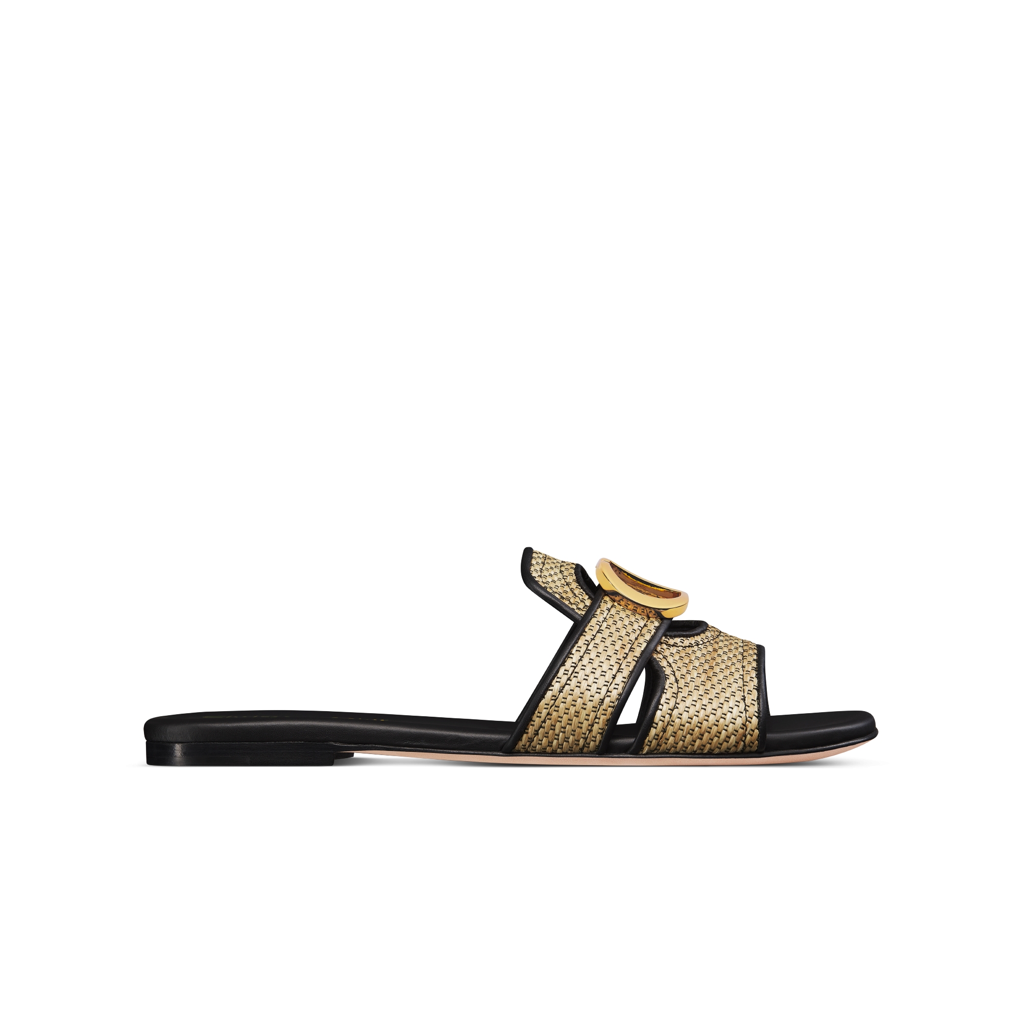 30 Montaigne Slide Natural and Black Hamy Raffia | DIOR