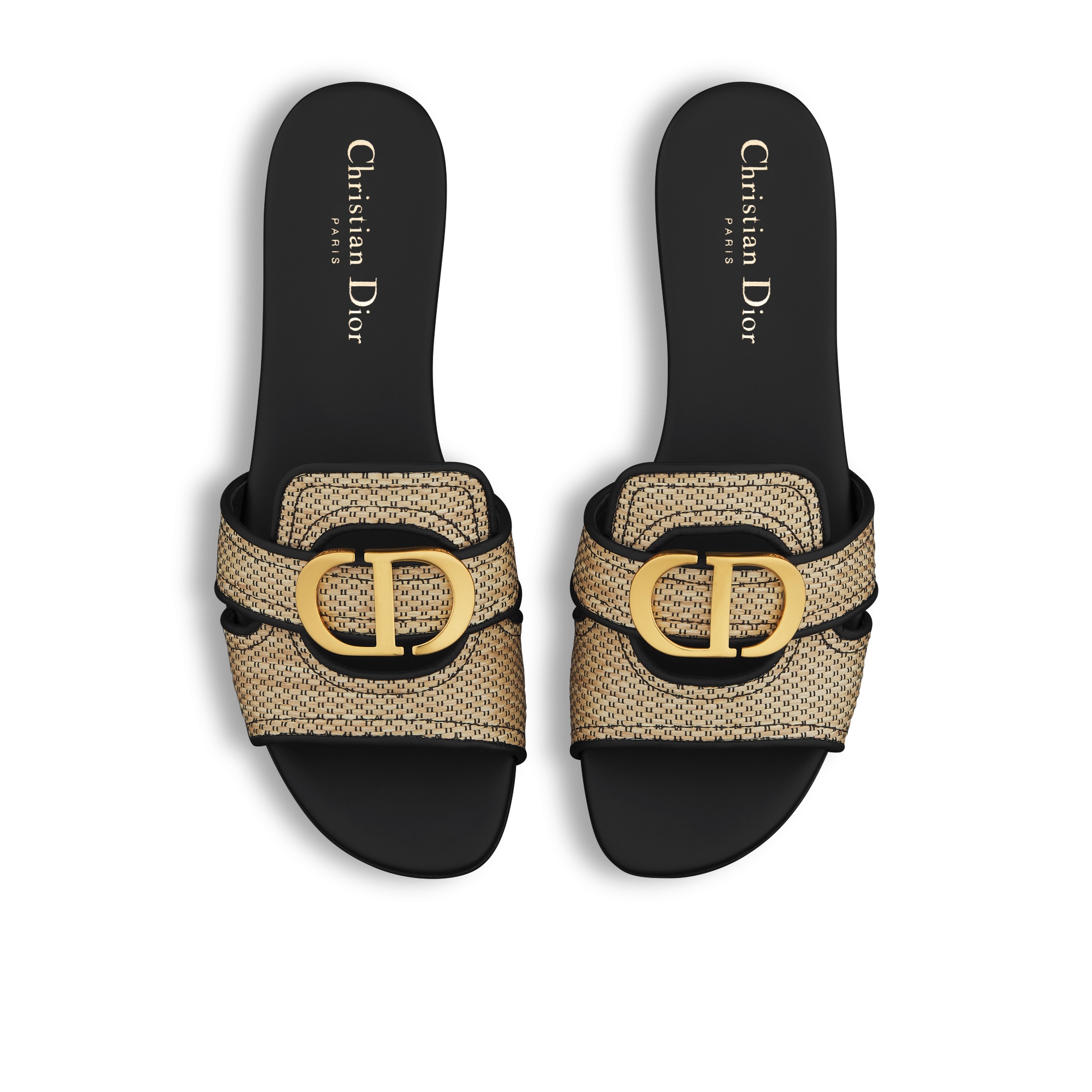 30 Montaigne Slide Natural and Black Hamy Raffia | DIOR