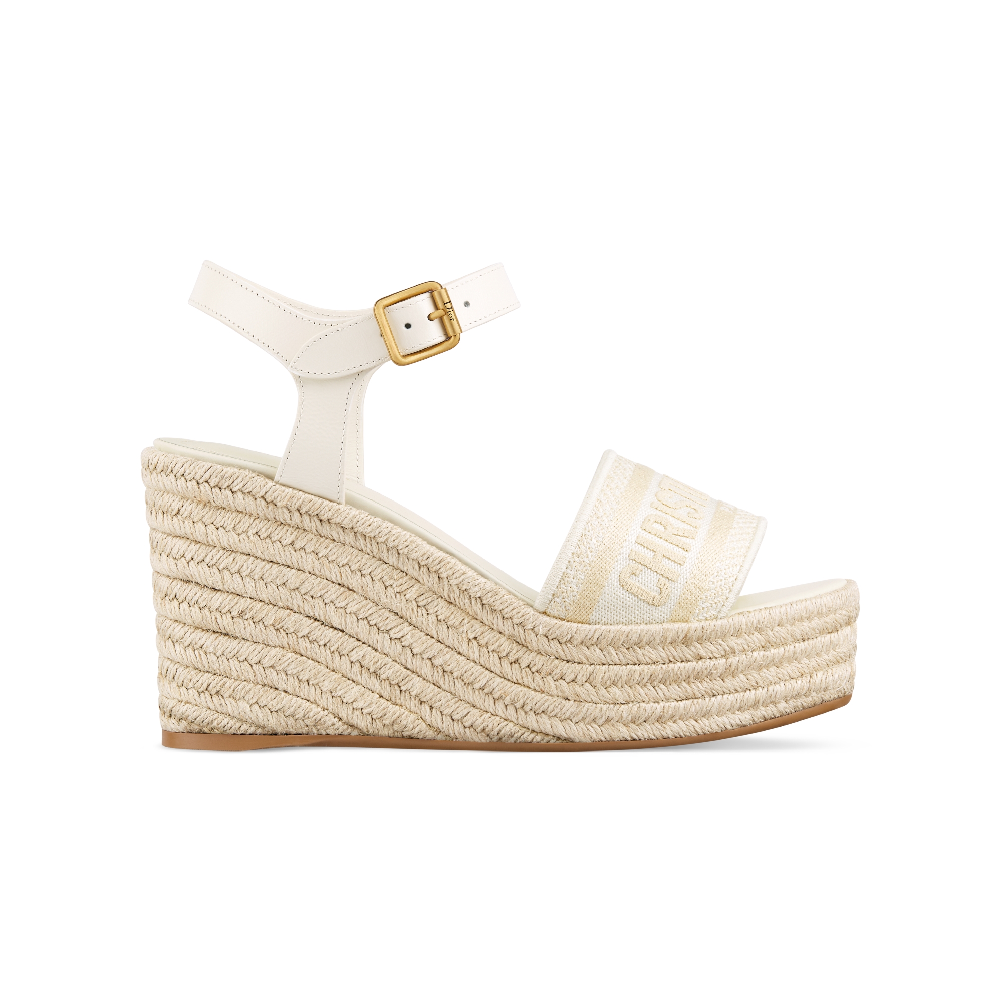Dway Wedge Sandal White Calfskin and Embroidered Cotton E02