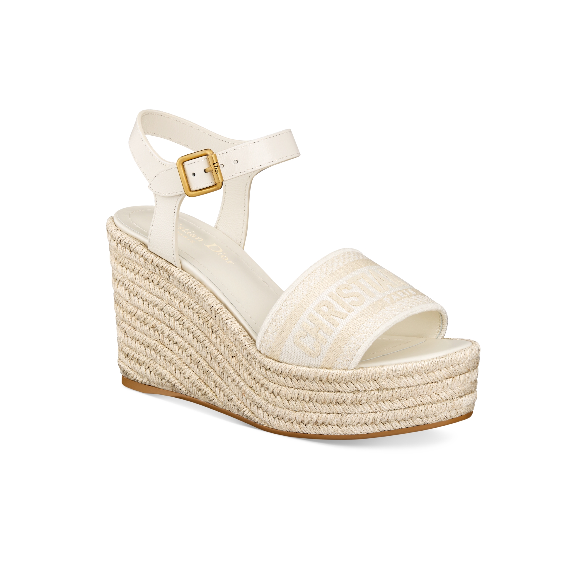 Christian Dior ホワイトサンダル 35 Dway Wedge Sandal White Calfskin and Embroidered Cotton | DIOR