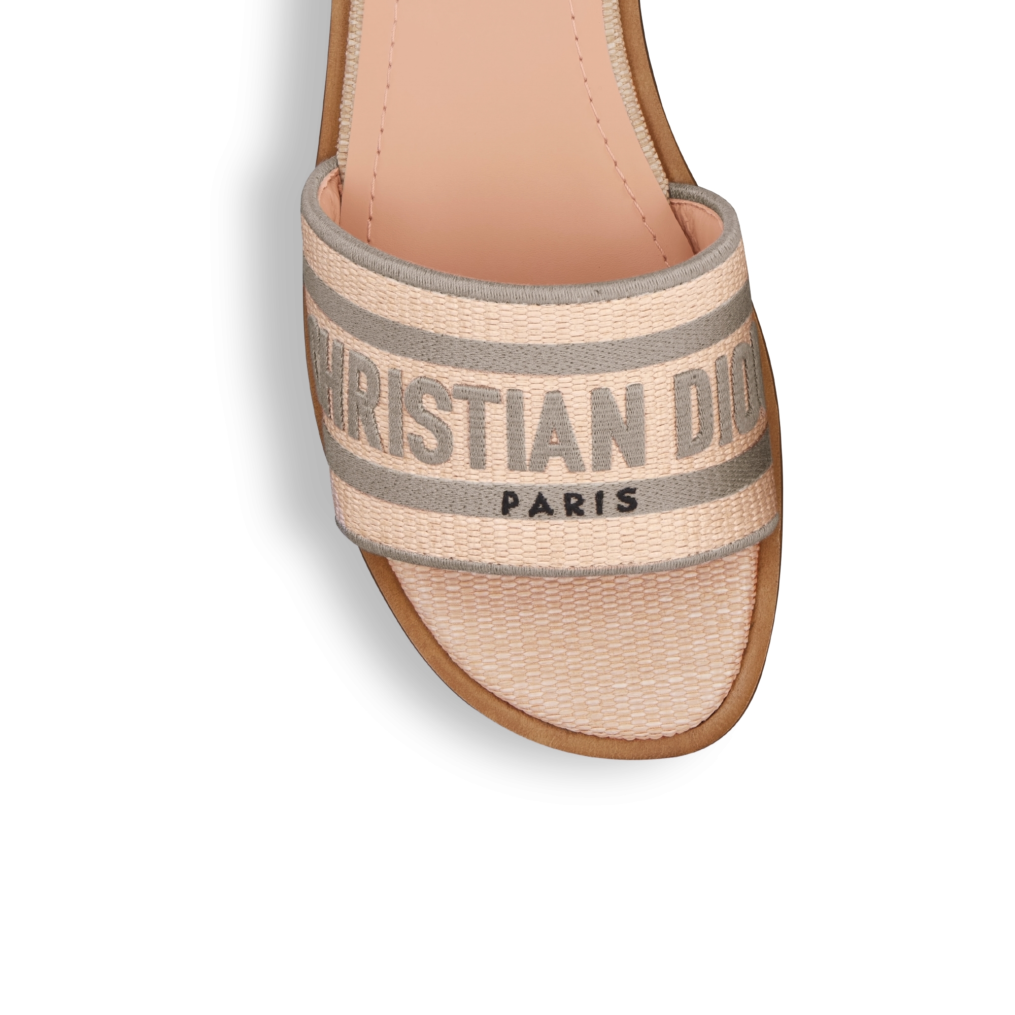 Dioriviera Dway Slide Natural Raffia and Beige Embroidered Cotton E09