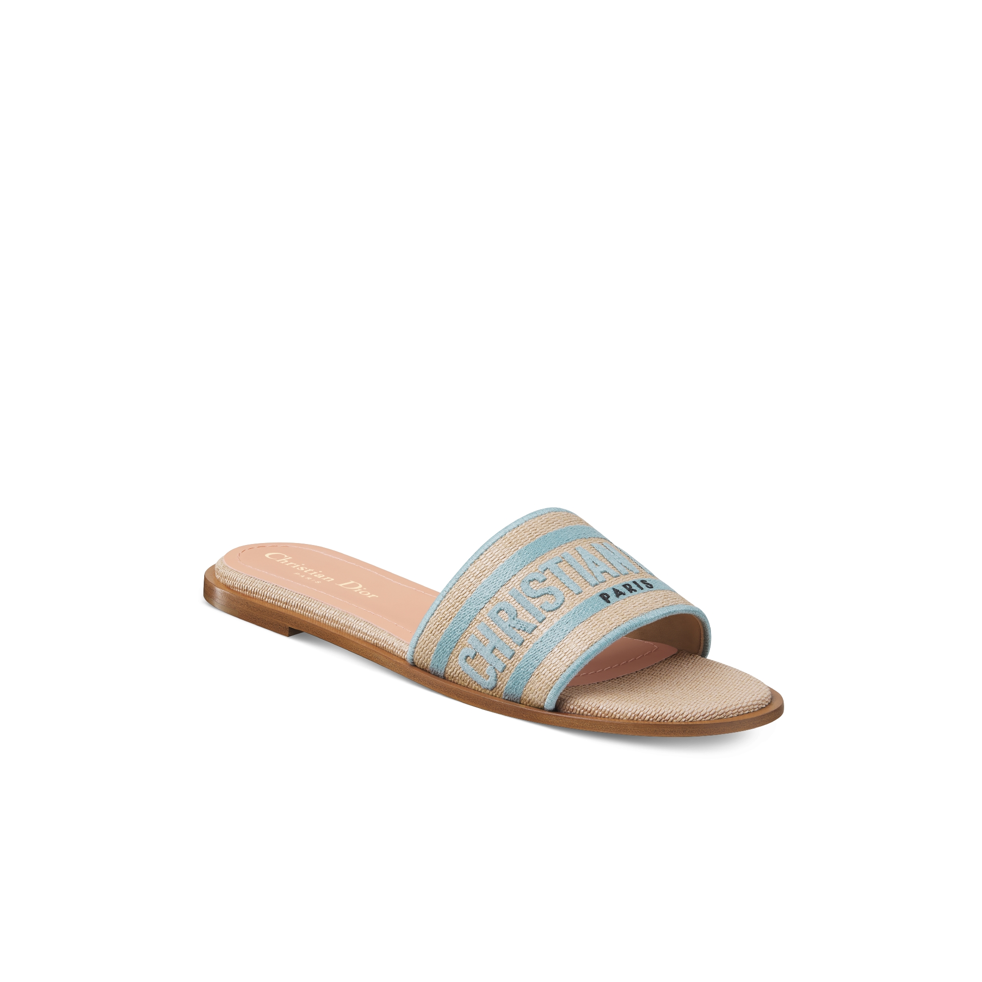 Dioriviera Dway Slide Natural Raffia and White Embroidered Cotton