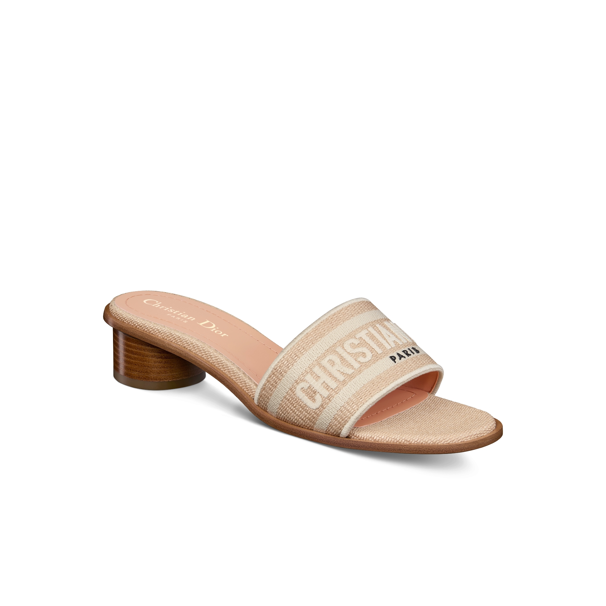 Dioriviera Dway Heeled Slide Natural Raffia and Begonia Pink