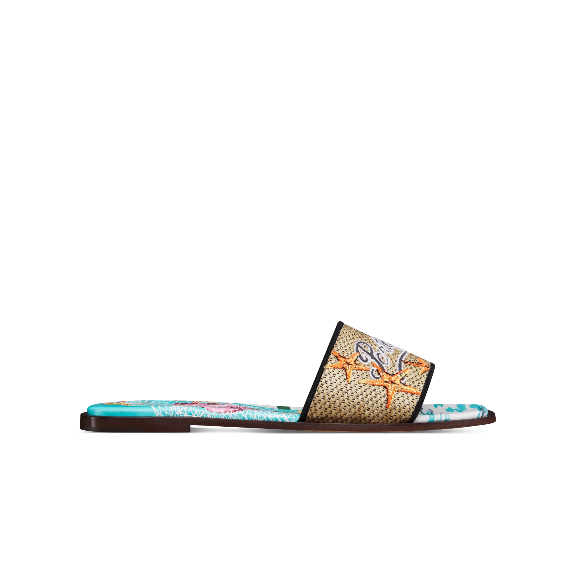 Dior Souvenir Dway Slide Natural Raffia and Multicolor Embroidered ...