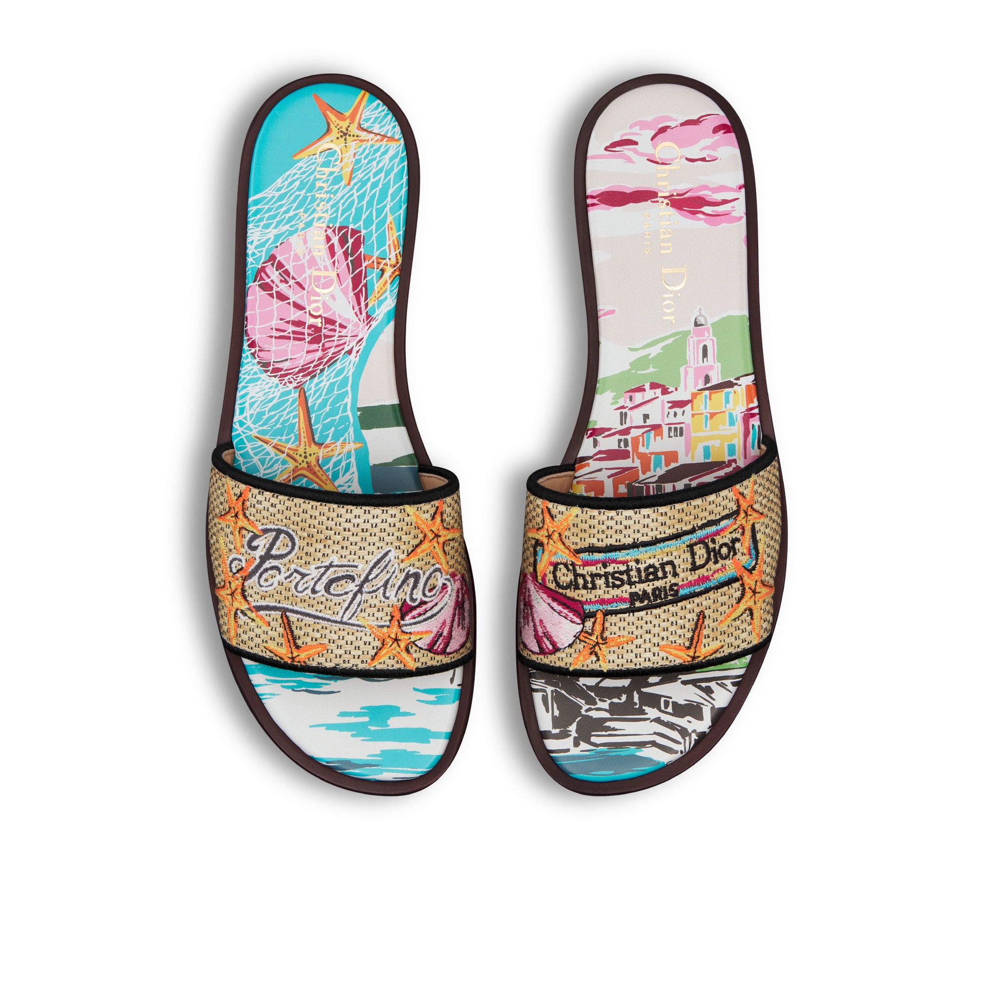 Dior Souvenir Dway Slide Natural Raffia and Multicolor Embroidered ...