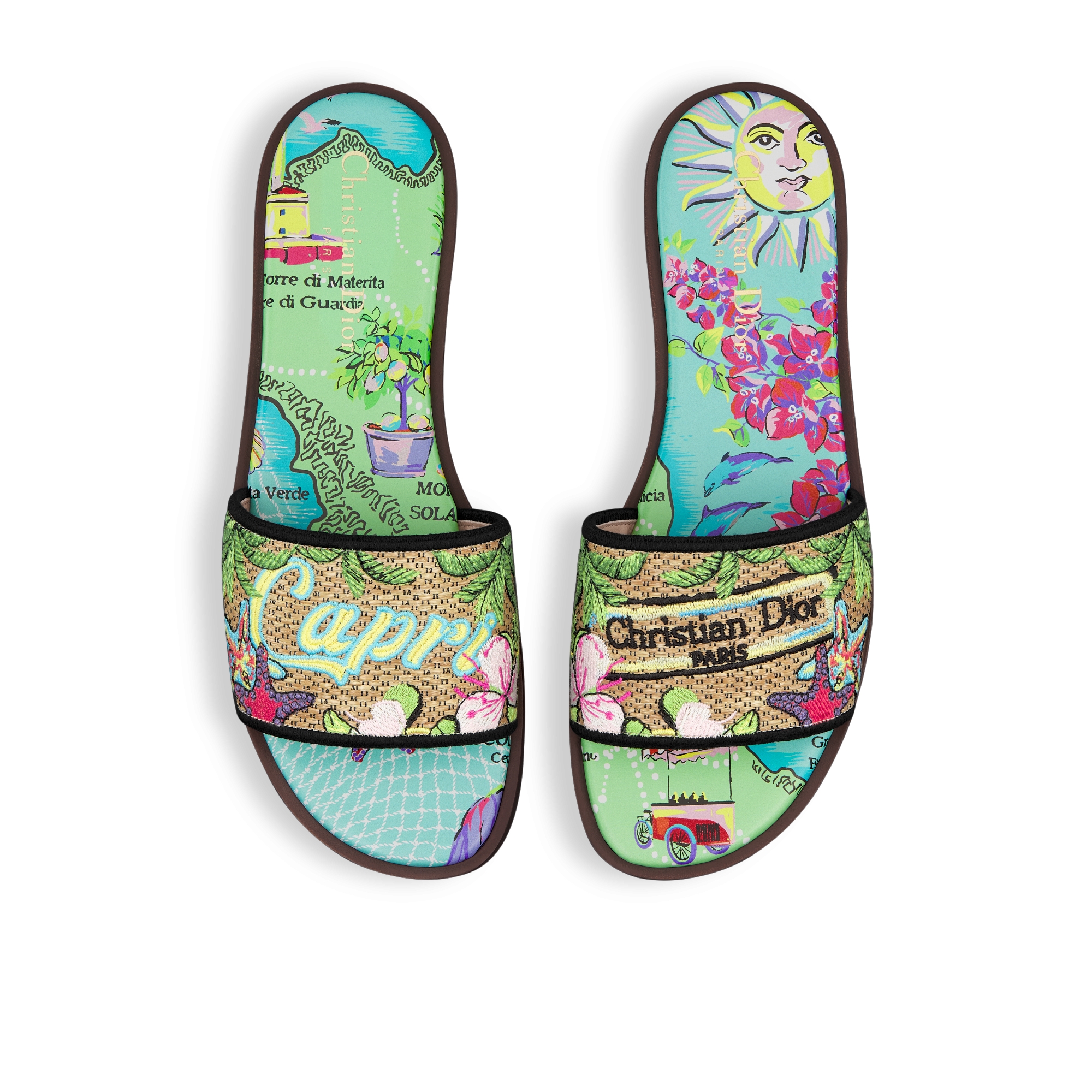 Dior Souvenir Dway Slide Natural Raffia and Multicolor Embroidered ...