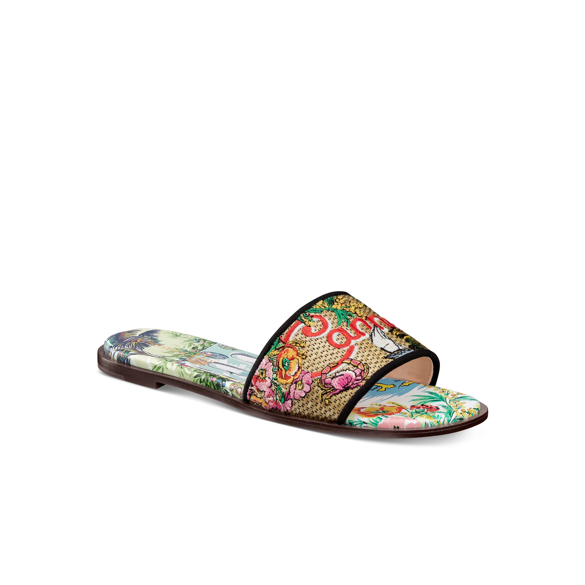 Dior Souvenir Dway Slide Natural Raffia and Multicolor Cannes ...