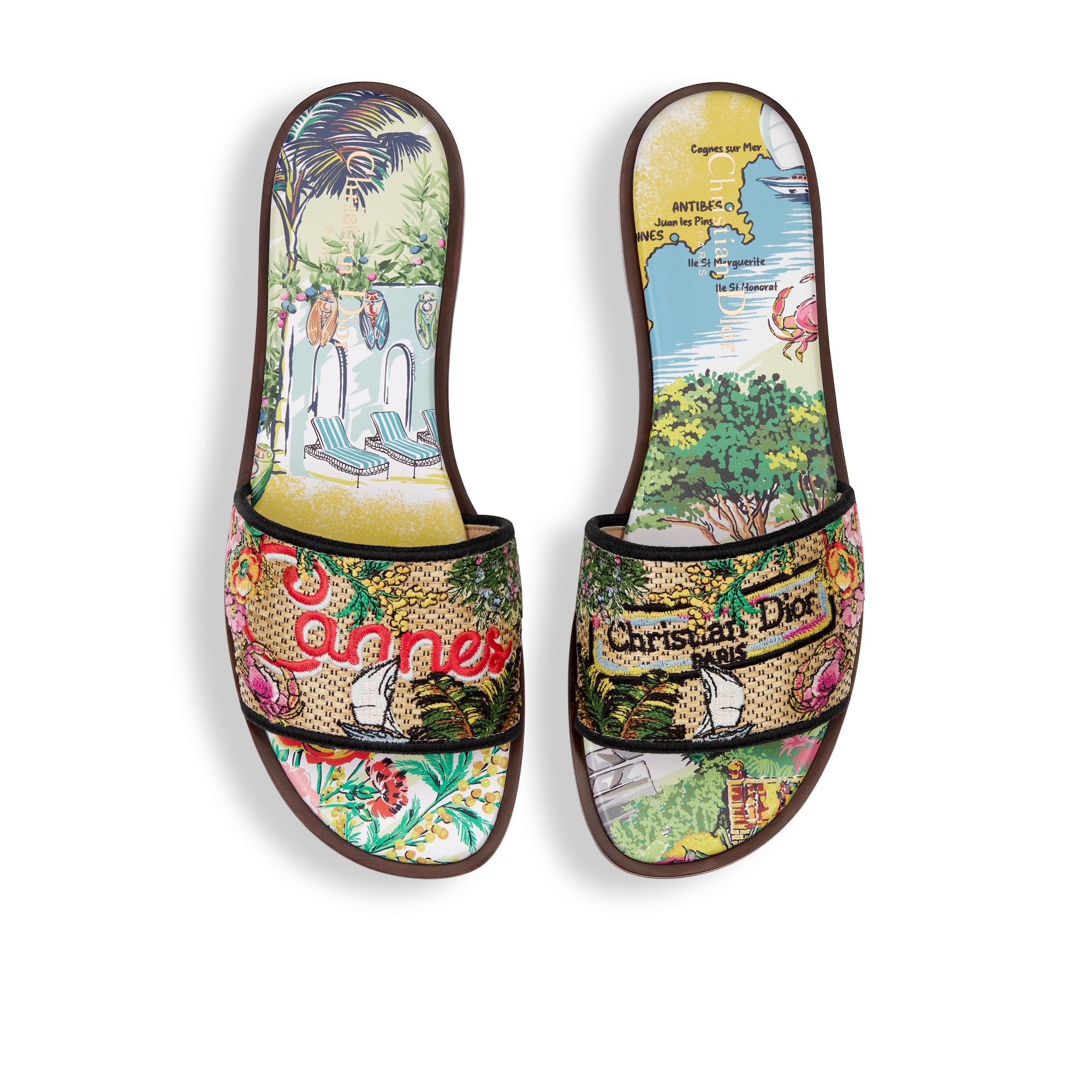 Dior Souvenir Dway Slide Natural Raffia and Multicolor Cannes ...