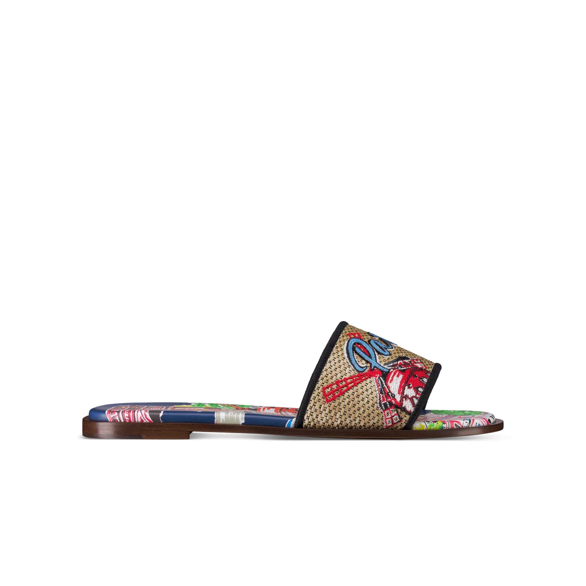 Dior Souvenir Dway Slide Natural Raffia and Multicolor Embroidered ...