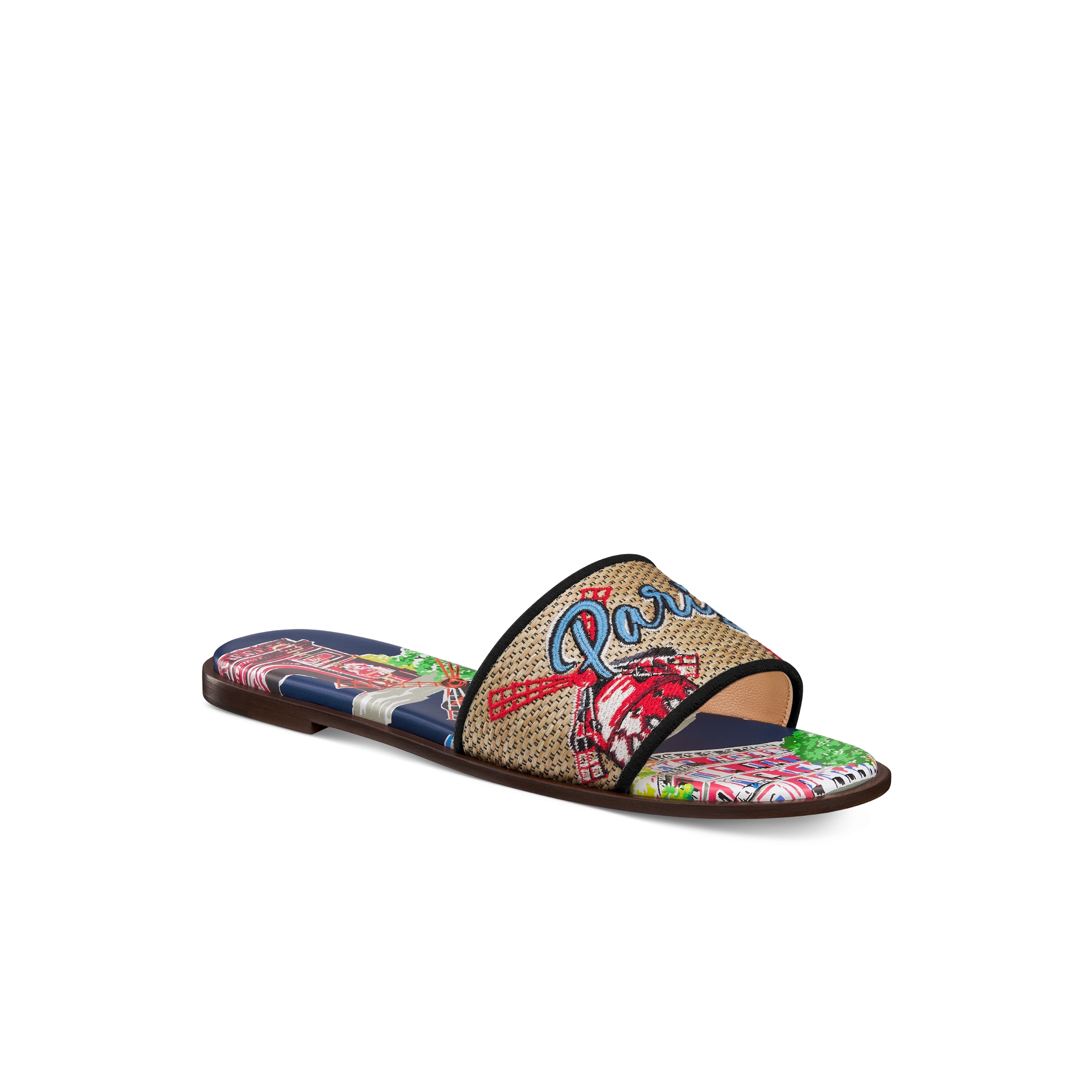 Dior Souvenir Dway Slide Natural Raffia and Multicolor Embroidered ...