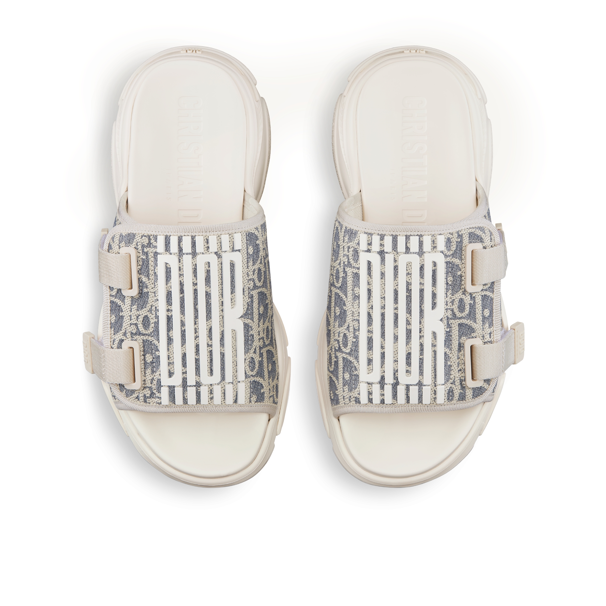 D-Wander Slide Chambray Blue Jacquard with Ecru Raffia Dior Oblique ...