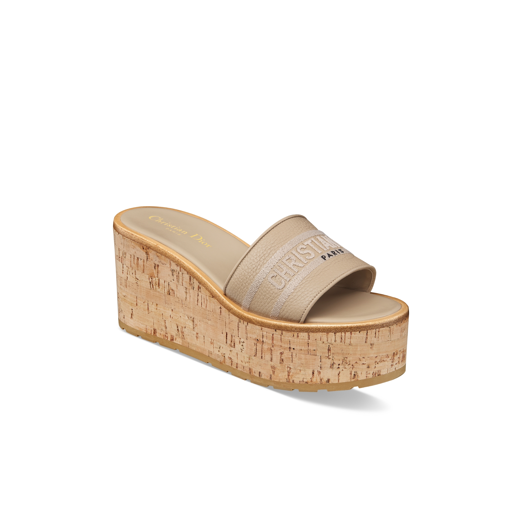 Dway Platform Slide Powder Beige Grained Calfskin E03