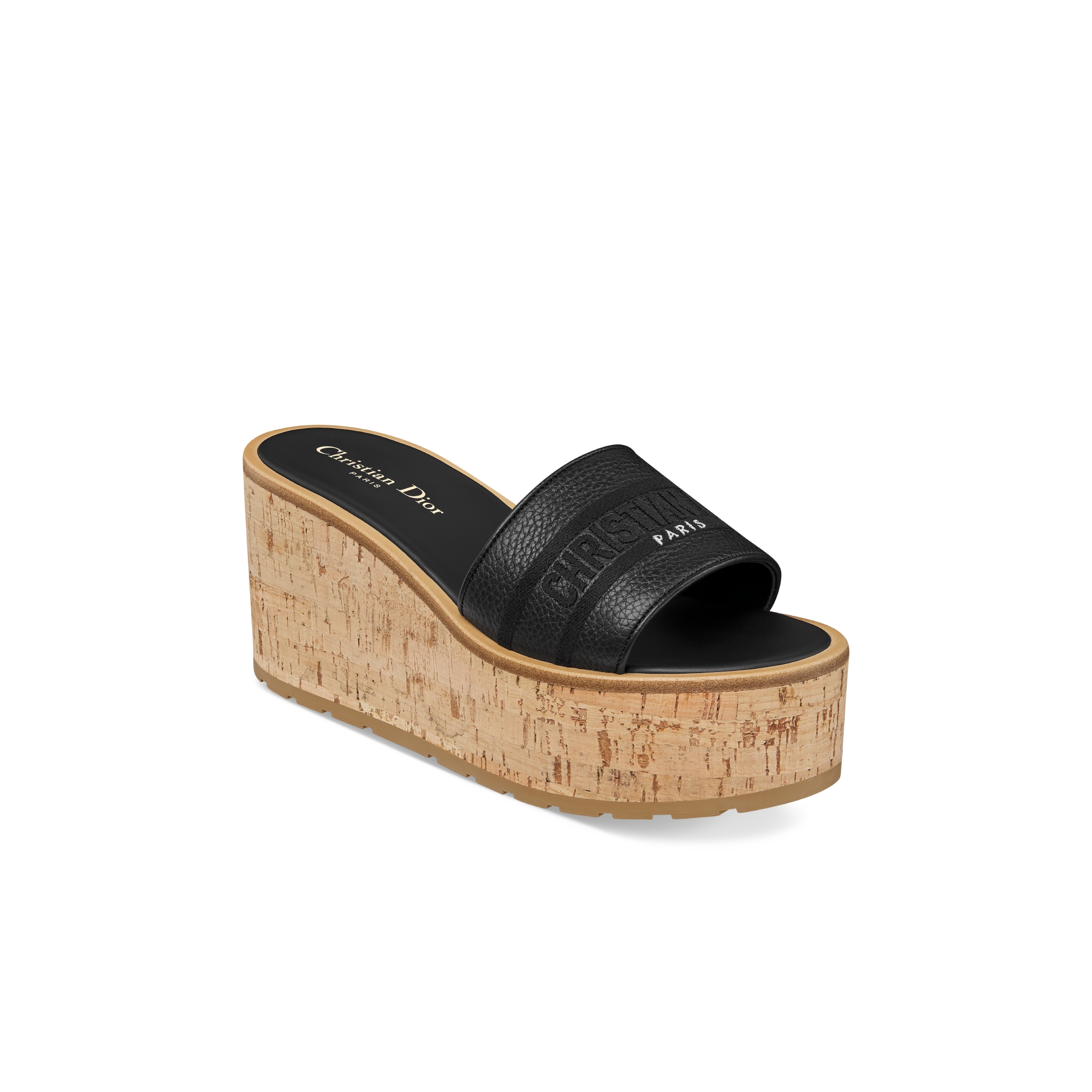 Dway Platform Slide Black Grained Calfskin E03