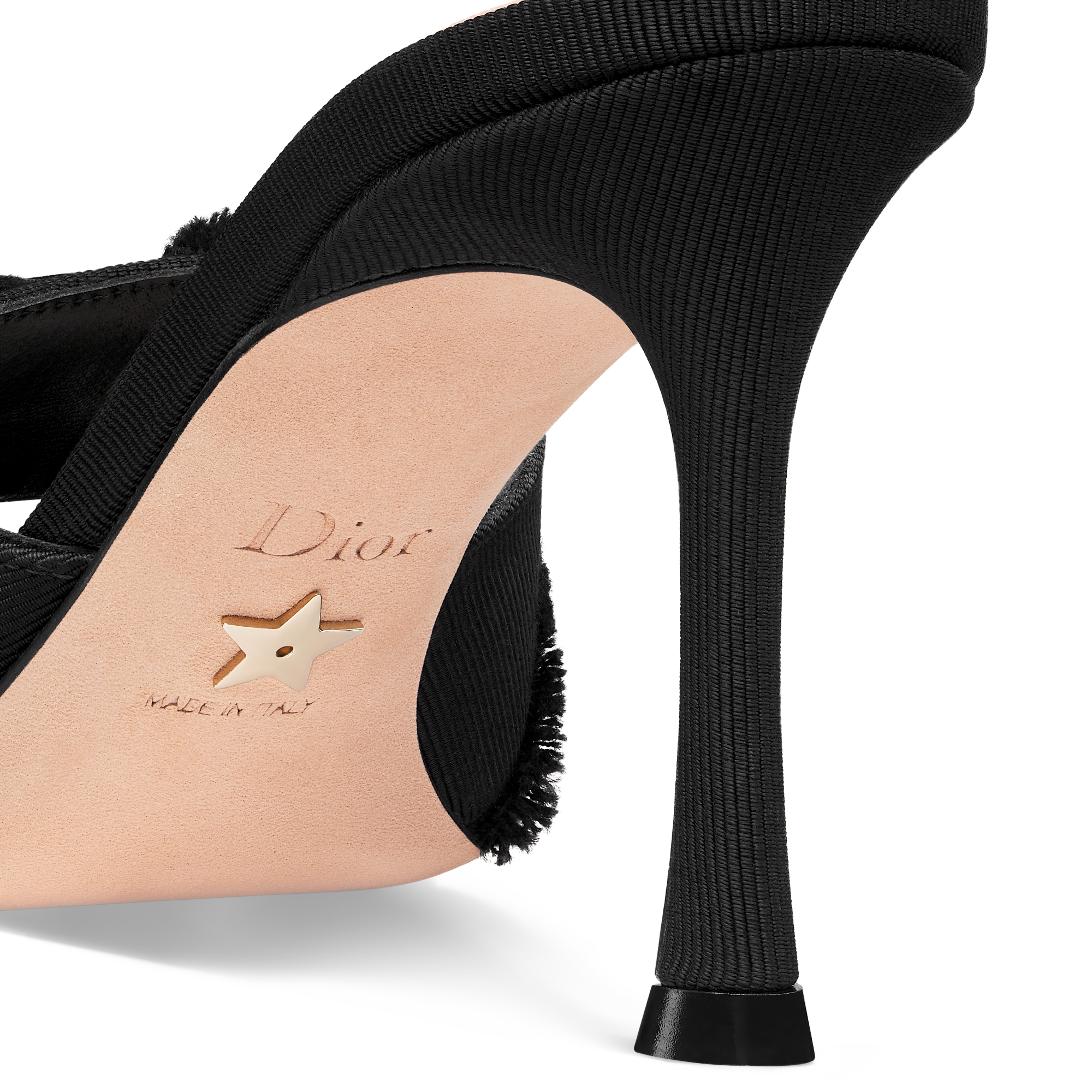 Adiorable Heeled Mule Black Fringed Grosgrain E09