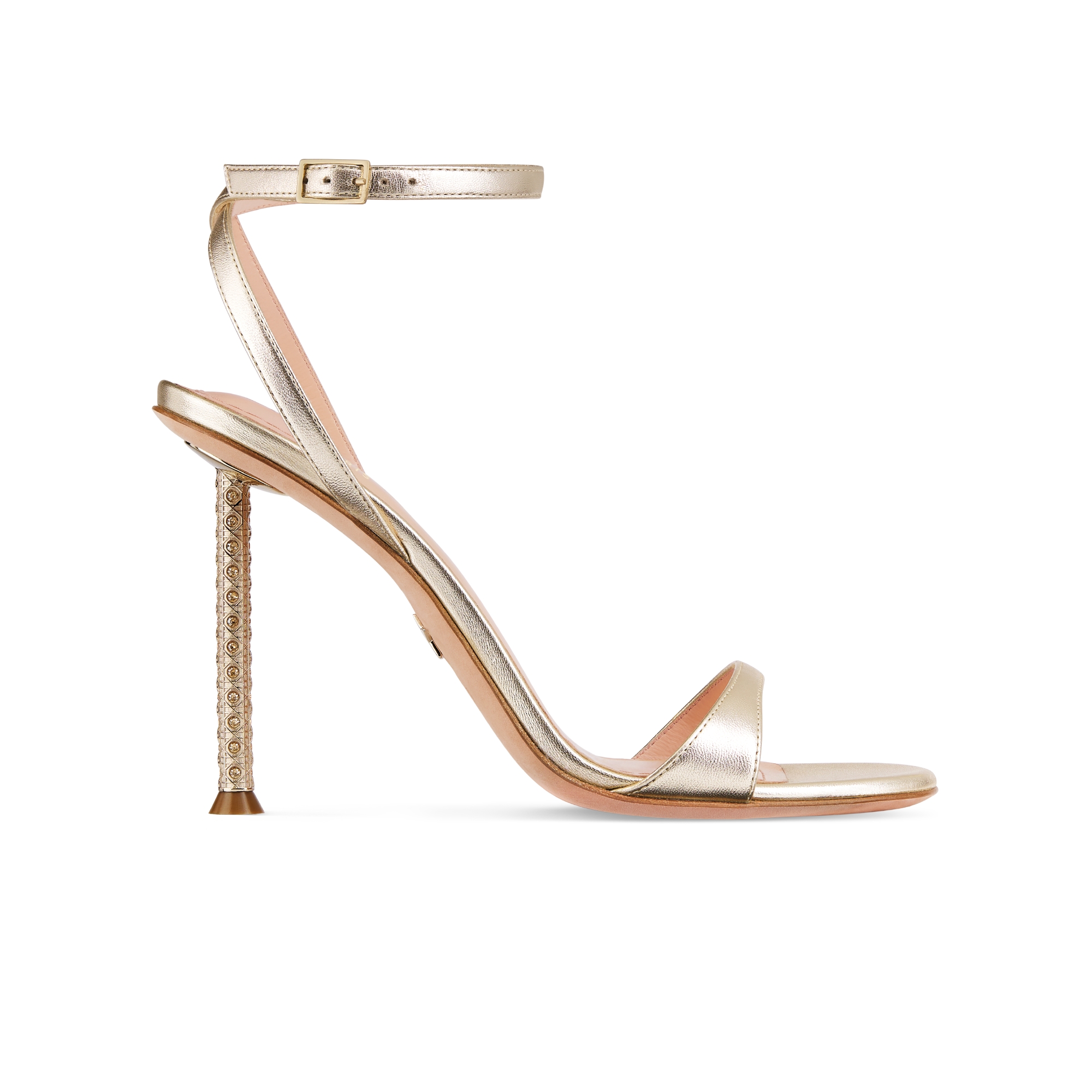 Dior Icon Heeled Sandal Gold-Tone Laminated Lambskin E02