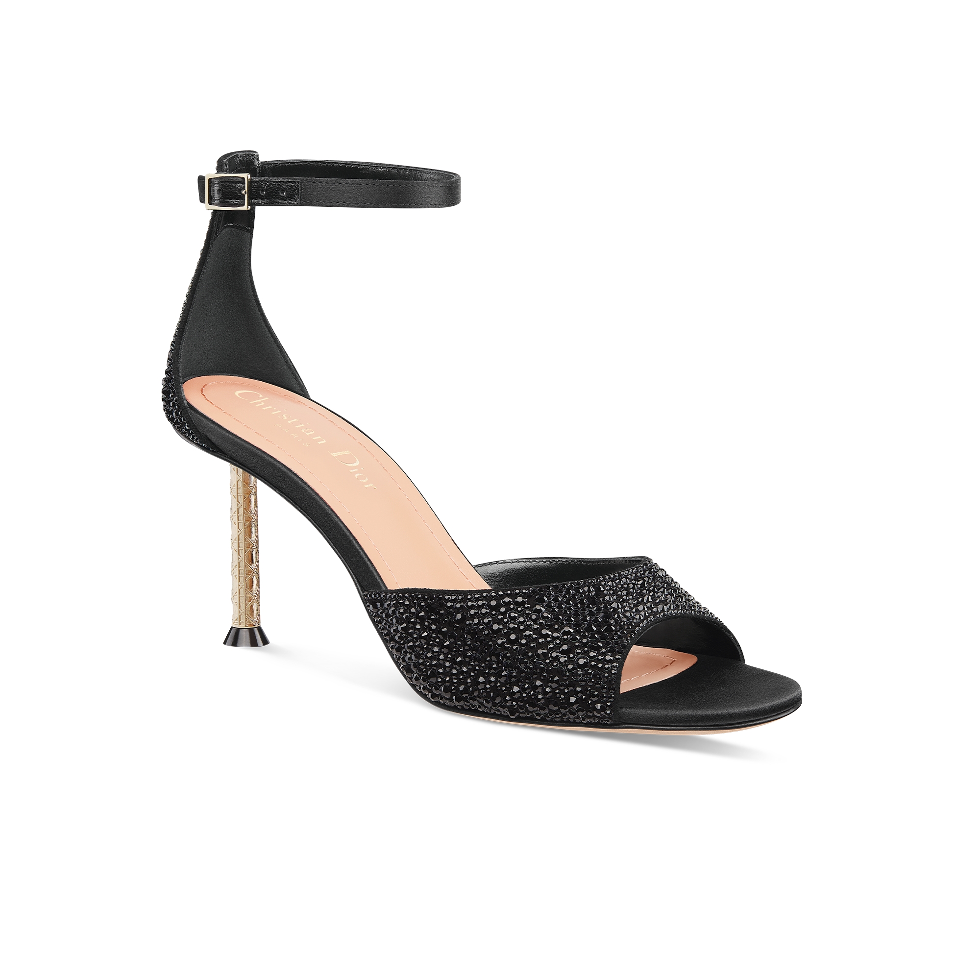 Dior Icon-sandaal met hak Zwart geitensuède en stras E03