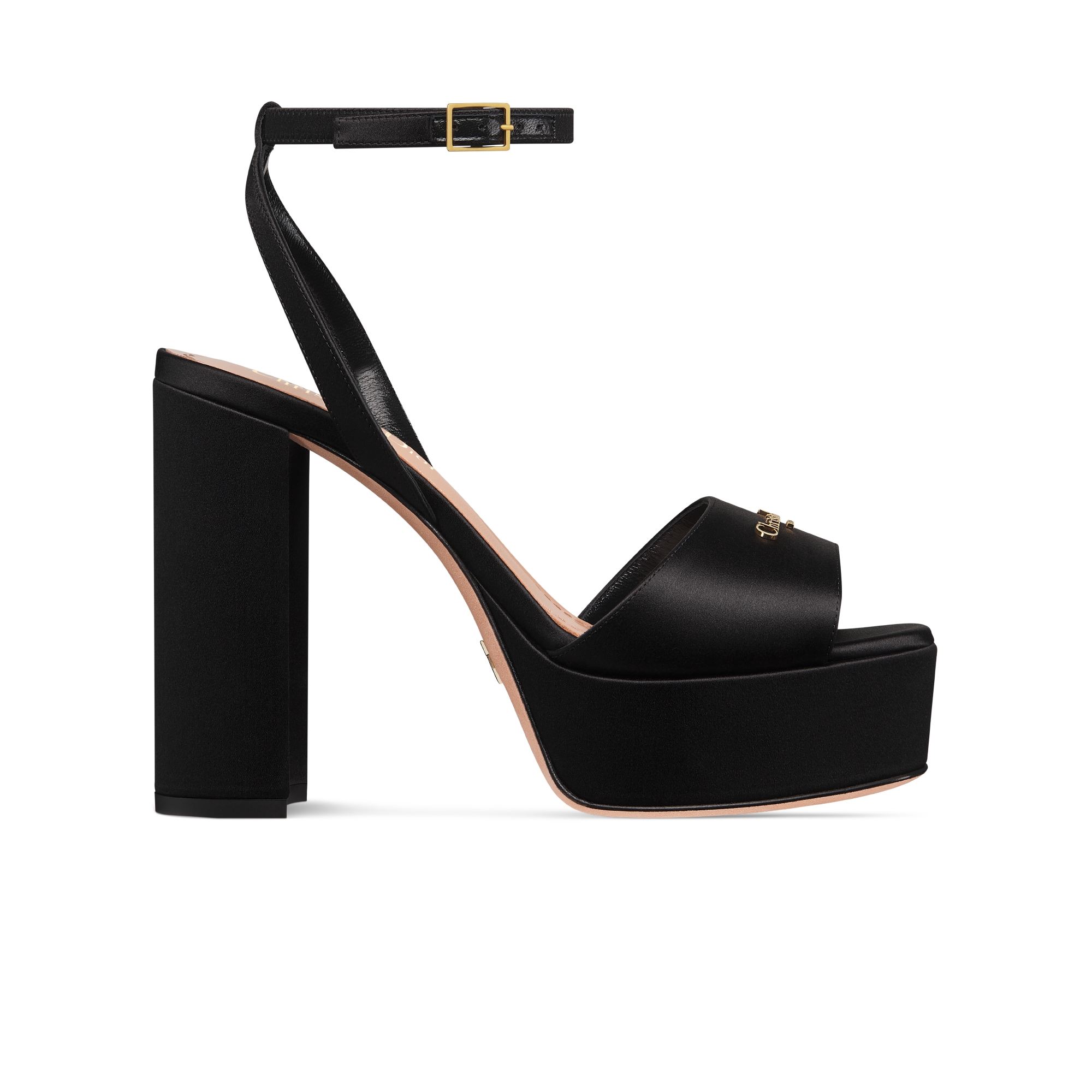 D-Lane Platform Sandal Black Satin E02