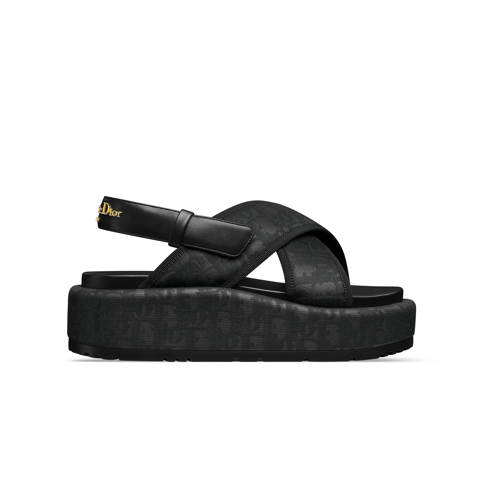 D-Lane Platform Sandal Shiny Technical Fabric with Black Dior Oblique Print E02