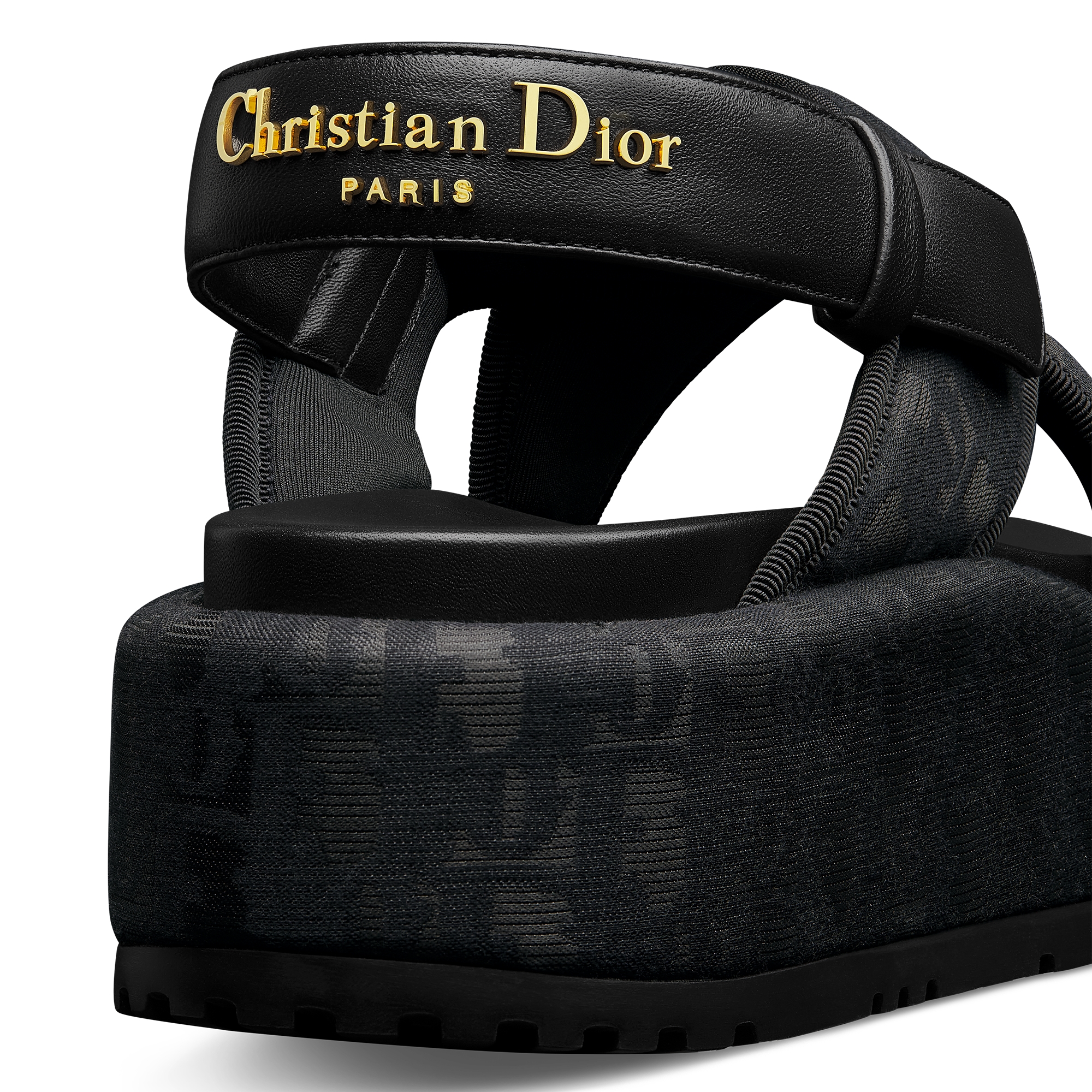 D-Lane Platform Sandal Shiny Technical Fabric with Black Dior Oblique Print E09