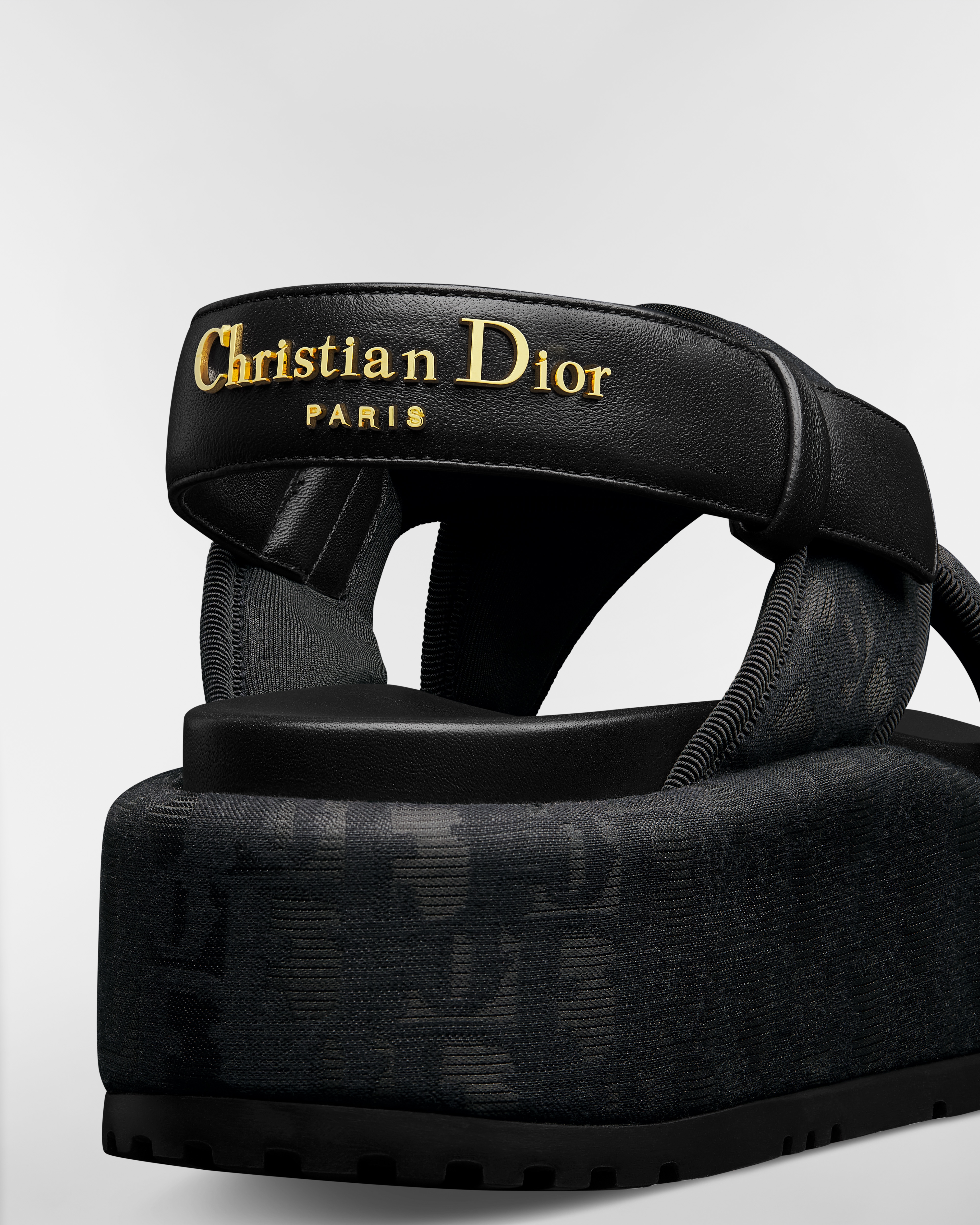 D-Lane Platform Sandal Shiny Technical Fabric with Black Dior Oblique Print E09