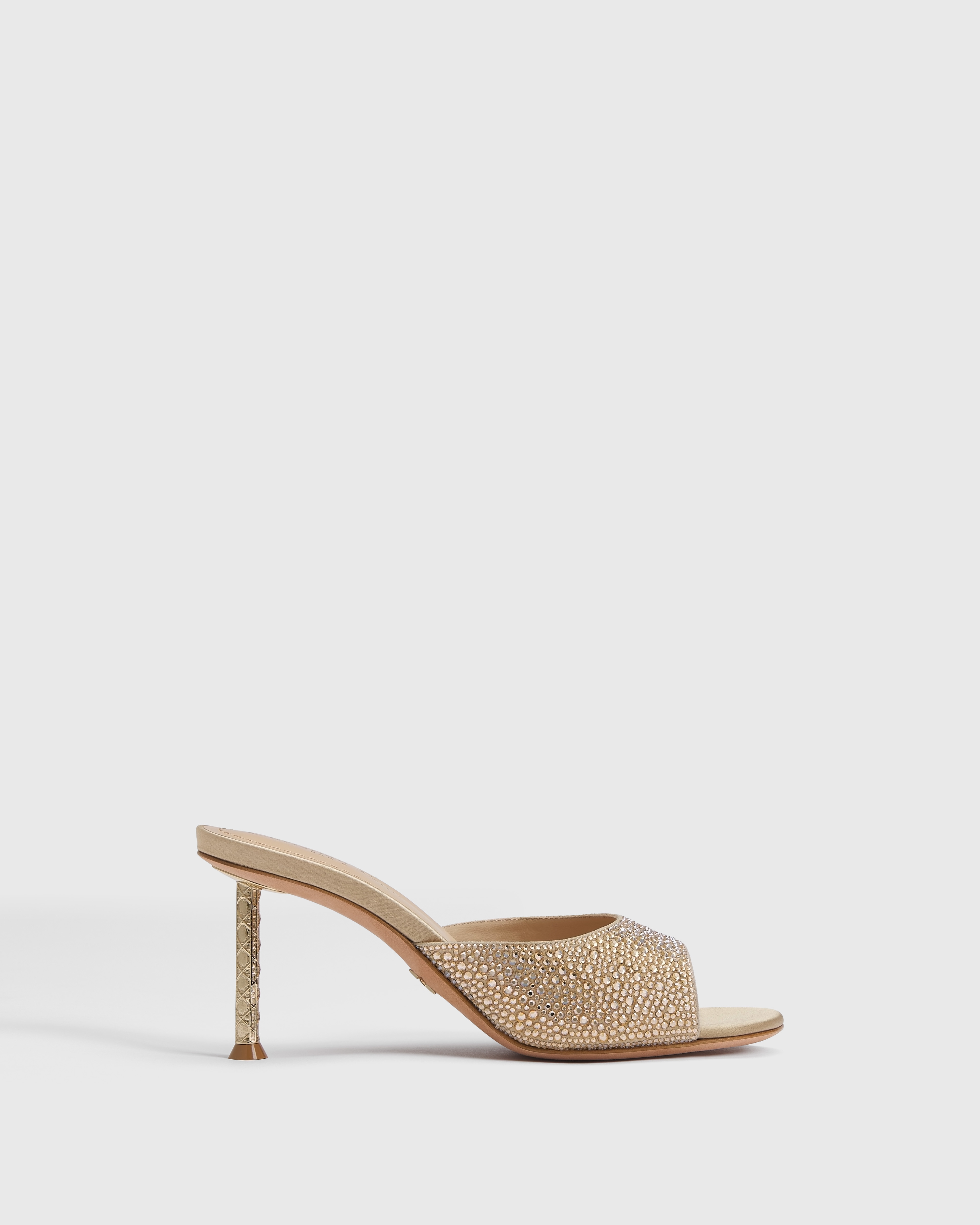 Dior Or Dior Icon Slide mit Absatz Ziegenveloursleder in Beige und Strasssteine in Goldfarbe E02