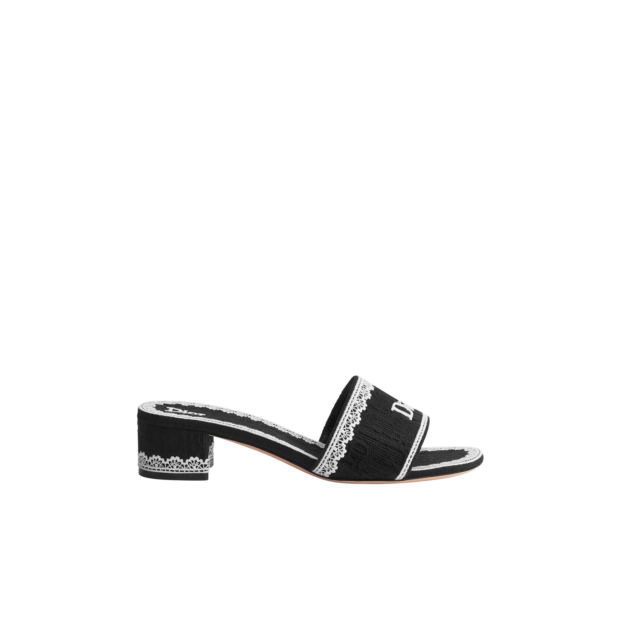 Dior Dentelle Heeled Slide Black Dior Oblique Embroidered Cotton