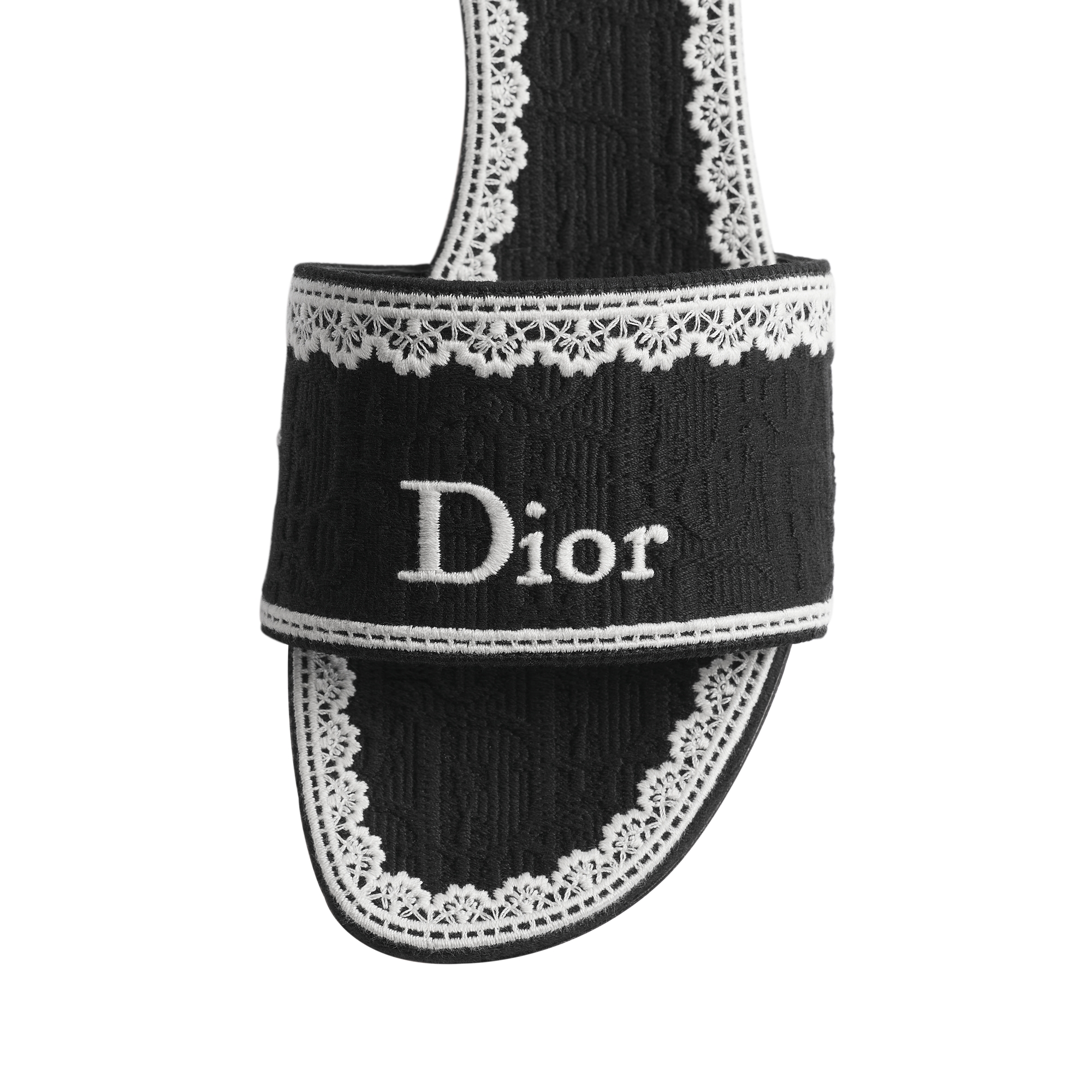 Dior Dentelle Heeled Slide Black Dior Oblique Embroidered Cotton and Beige Lace E09