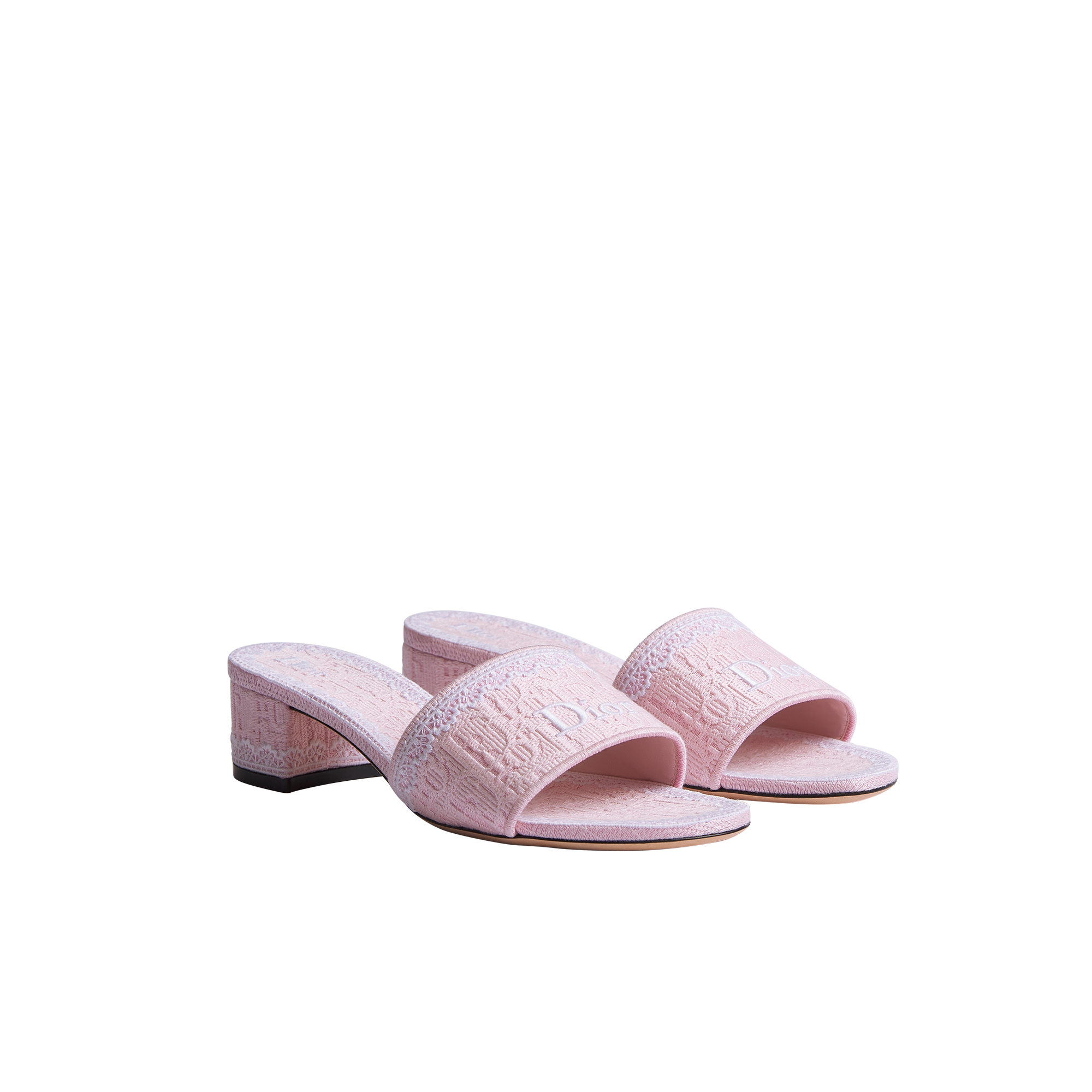 Dioramour Dior Dentelle Heeled Slide Rose Soupir Dior Oblique Embroidered Cotton and White Lace E03