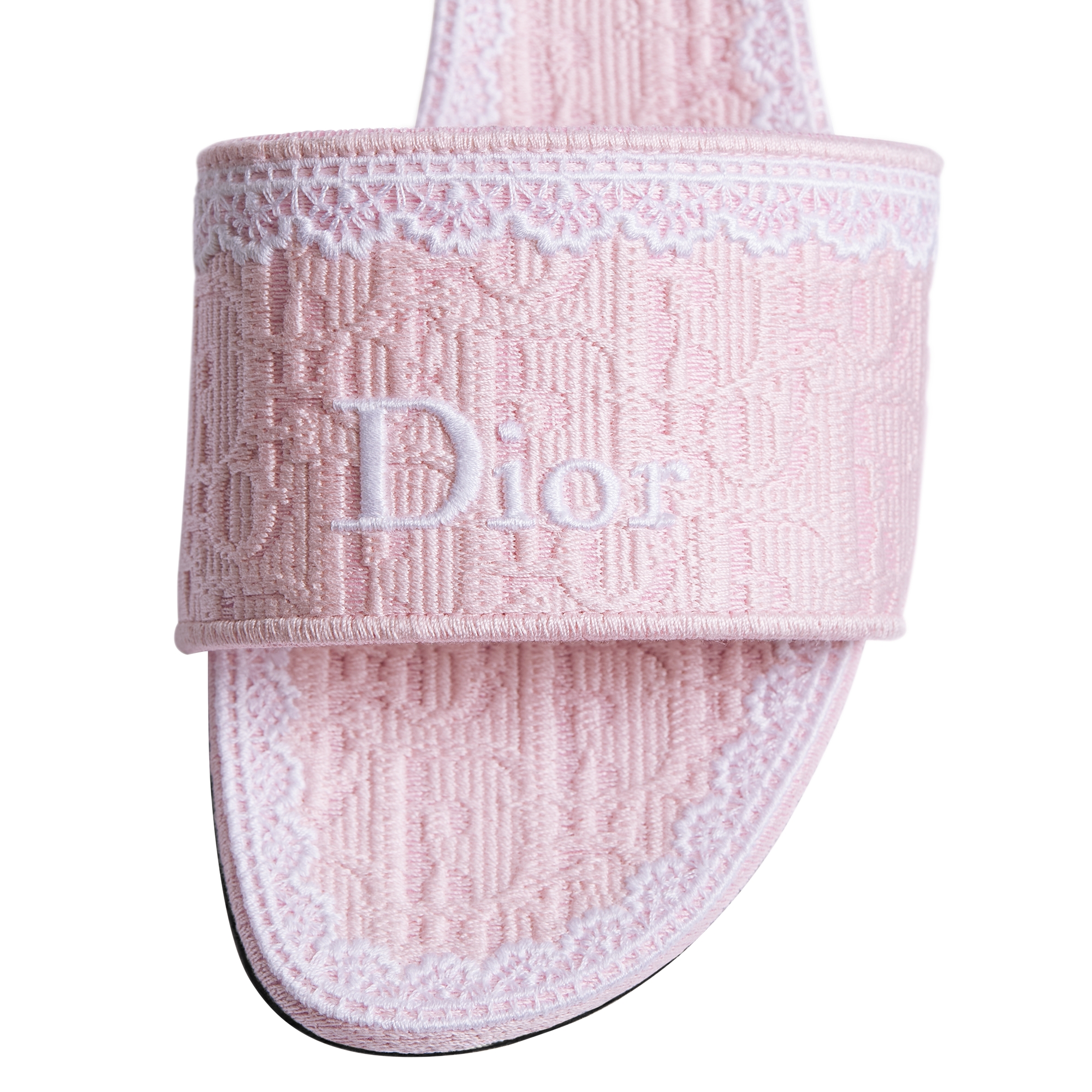 Dioramour Dior Dentelle Heeled Slide Rose Soupir Dior Oblique Embroidered Cotton and White Lace E10