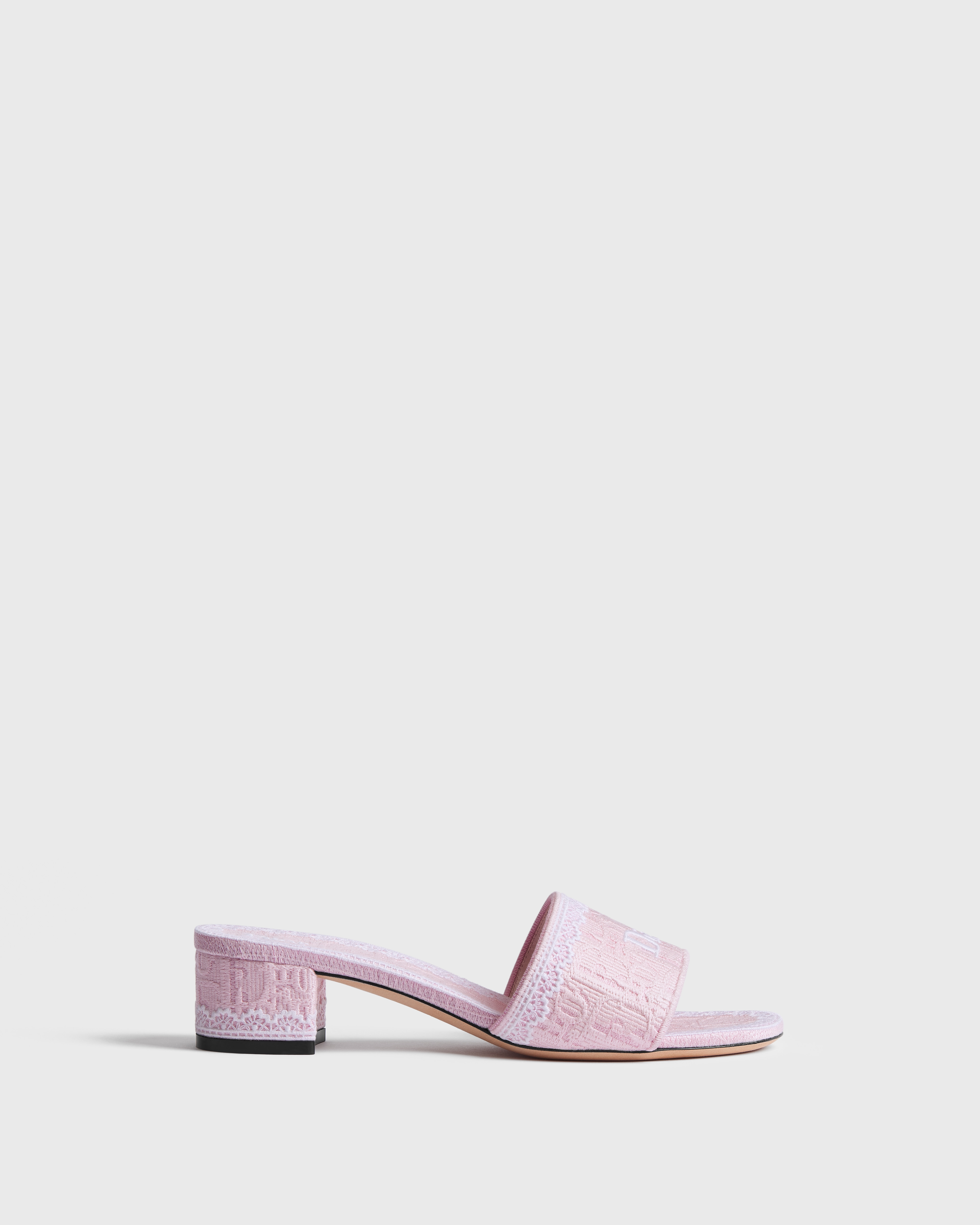 Dioramour Dior Dentelle Heeled Slide Soupir Pink Dior Oblique Embroidered Cotton and White Lace E02