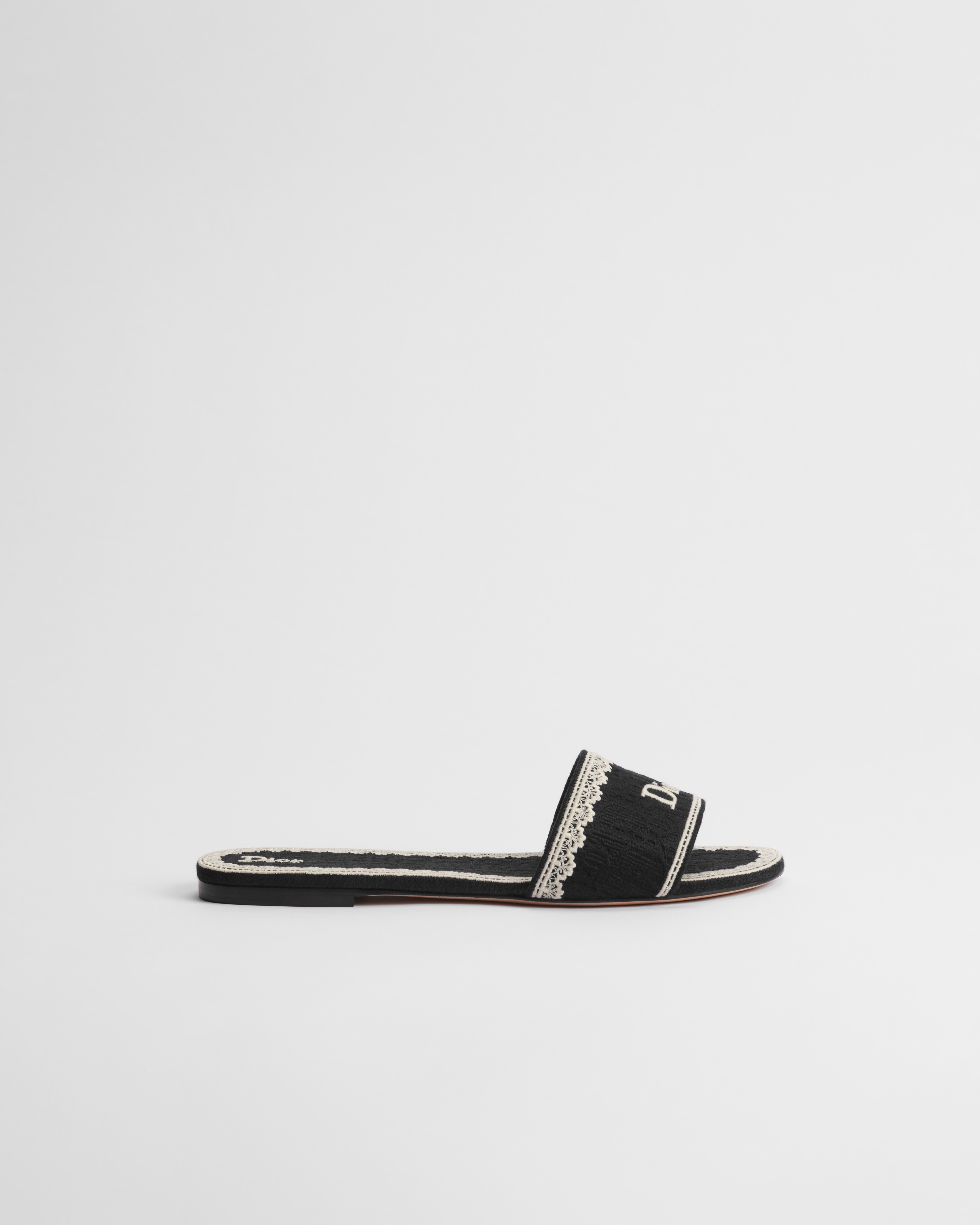 Dior Dentelle Slide Black Dior Oblique Embroidered Cotton and Beige Lace E02
