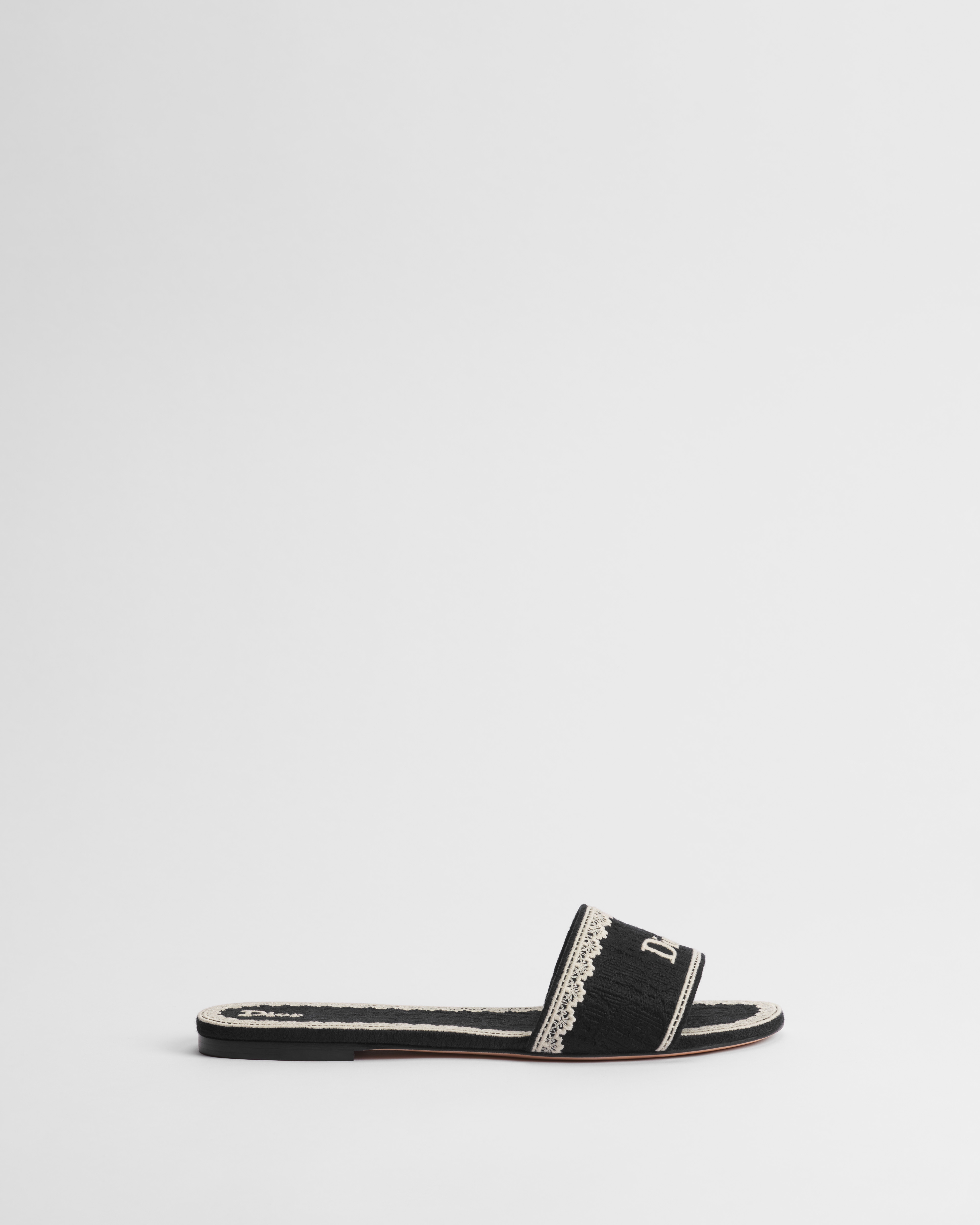 Dior Dentelle Slide Black Dior Oblique Embroidered Cotton and Beige Lace E02
