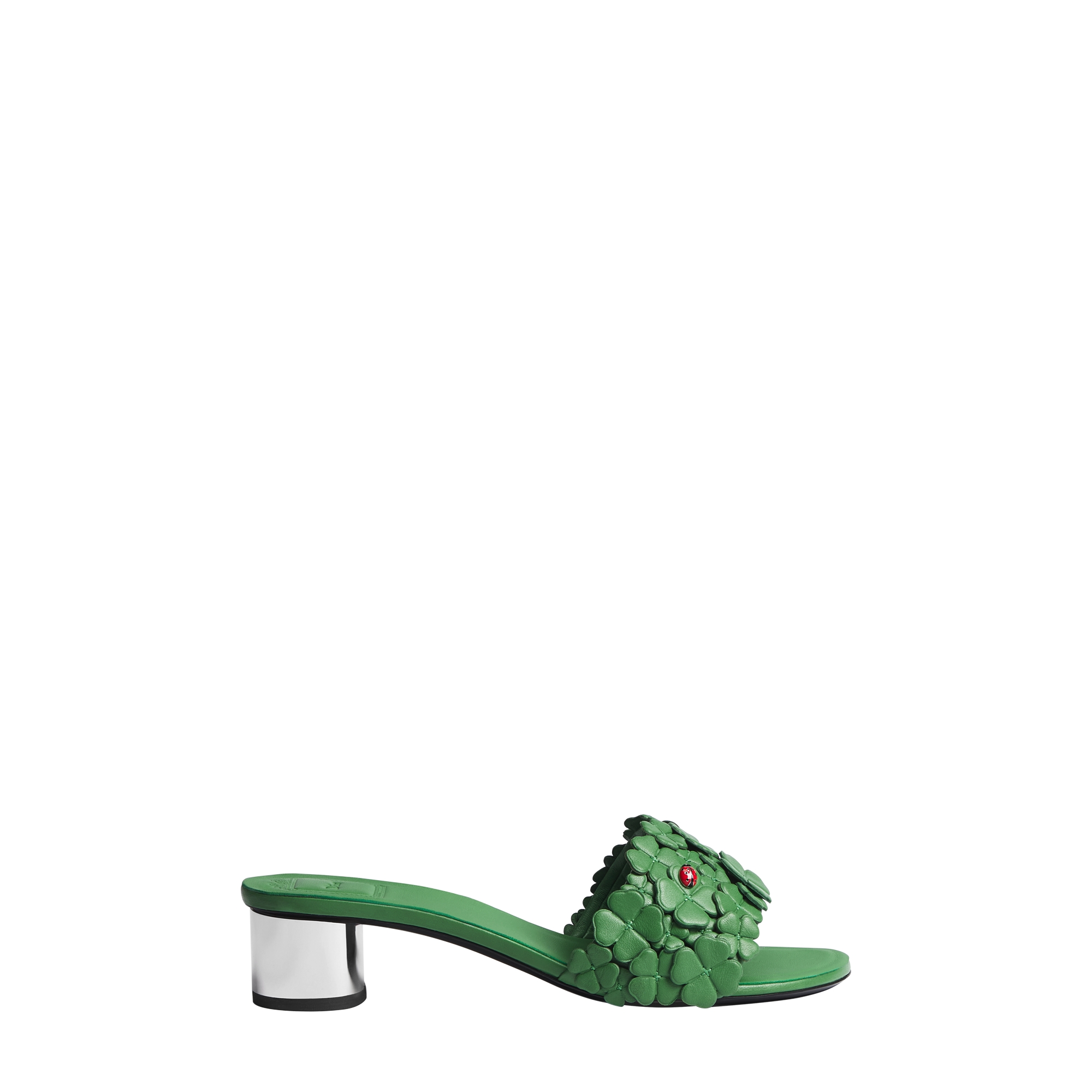 Dior Bloom Heeled Slide Green Dior Clover Embroidered Lambskin E02