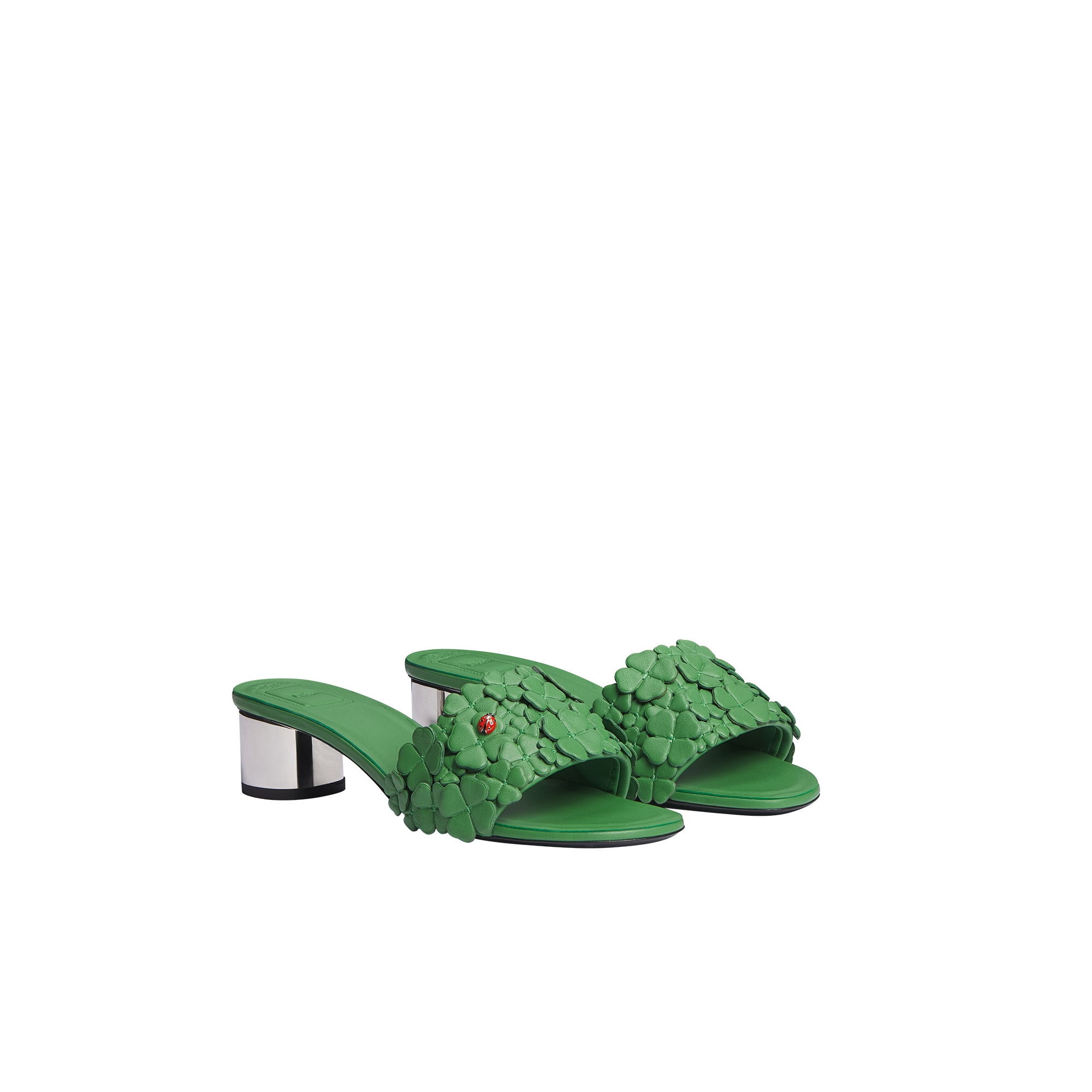 Dior Bloom Heeled Slide Green Dior Clover Embroidered Lambskin E03