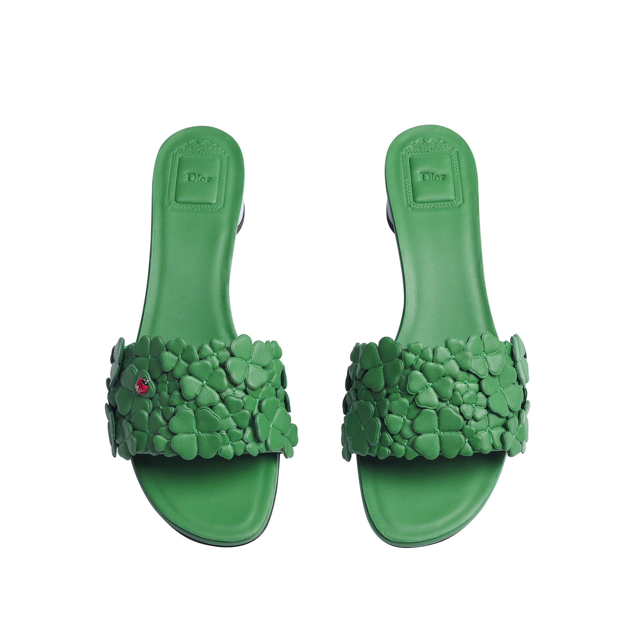 Dior Bloom Heeled Slide Green Dior Clover Embroidered Lambskin E06